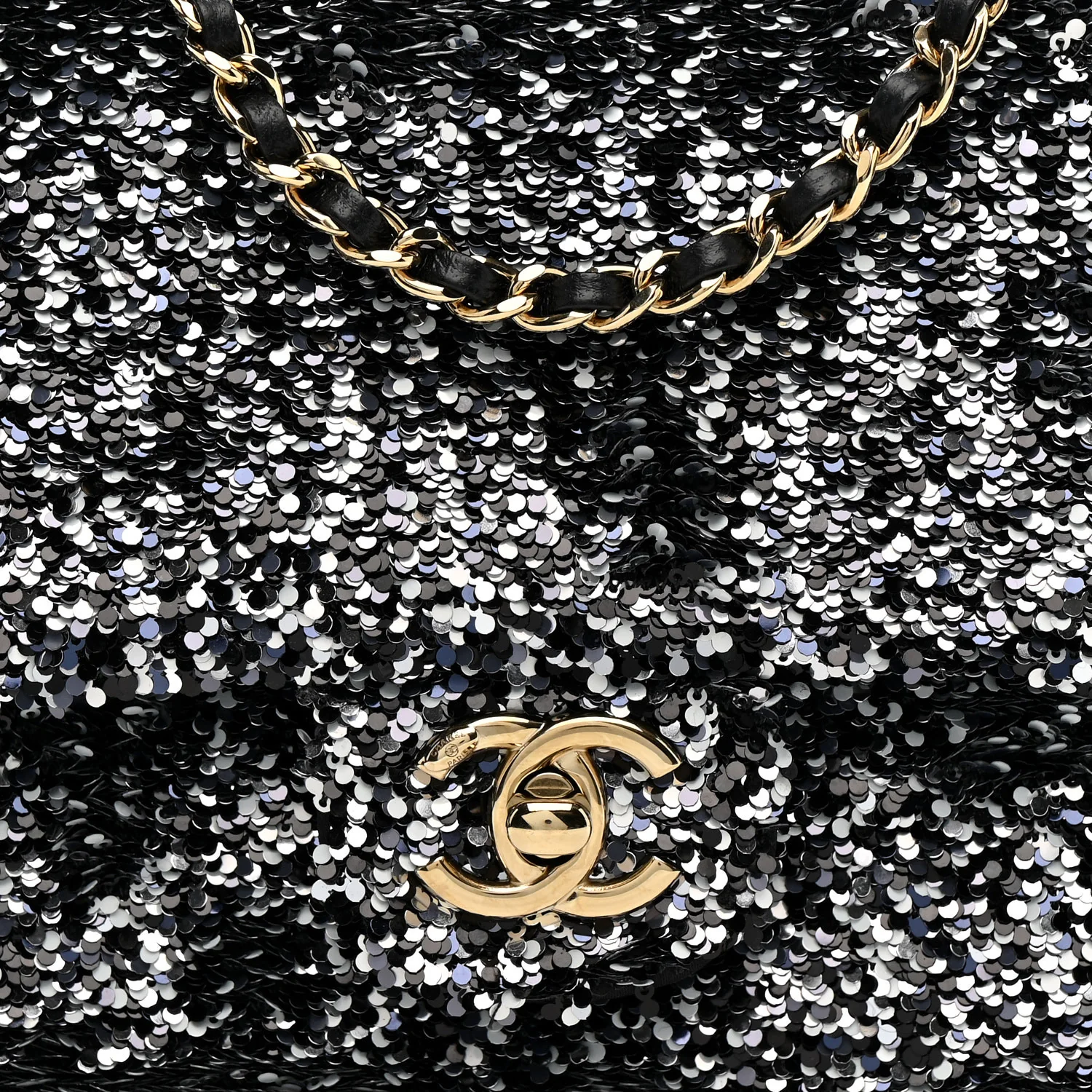 Sequin Quilted Small Single Flap Black White Grey - Top Club