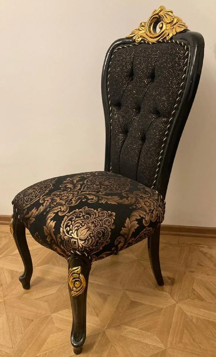 Luxury baroque dining room chair with elegant pattern black / gold - dining room furniture in baroque style - luxury furniture in baroque style - baroque interior - baroque furniture - noble & magnificent