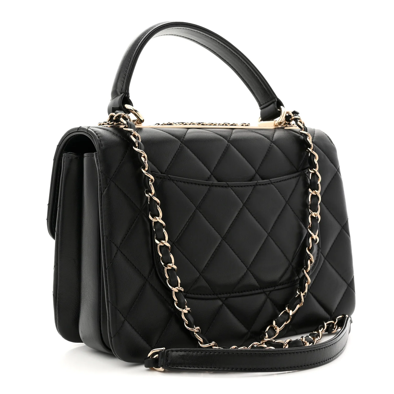 Lambskin Quilted Small Trendy CC Chain Dual Handle Flap Bag Black - Top Club