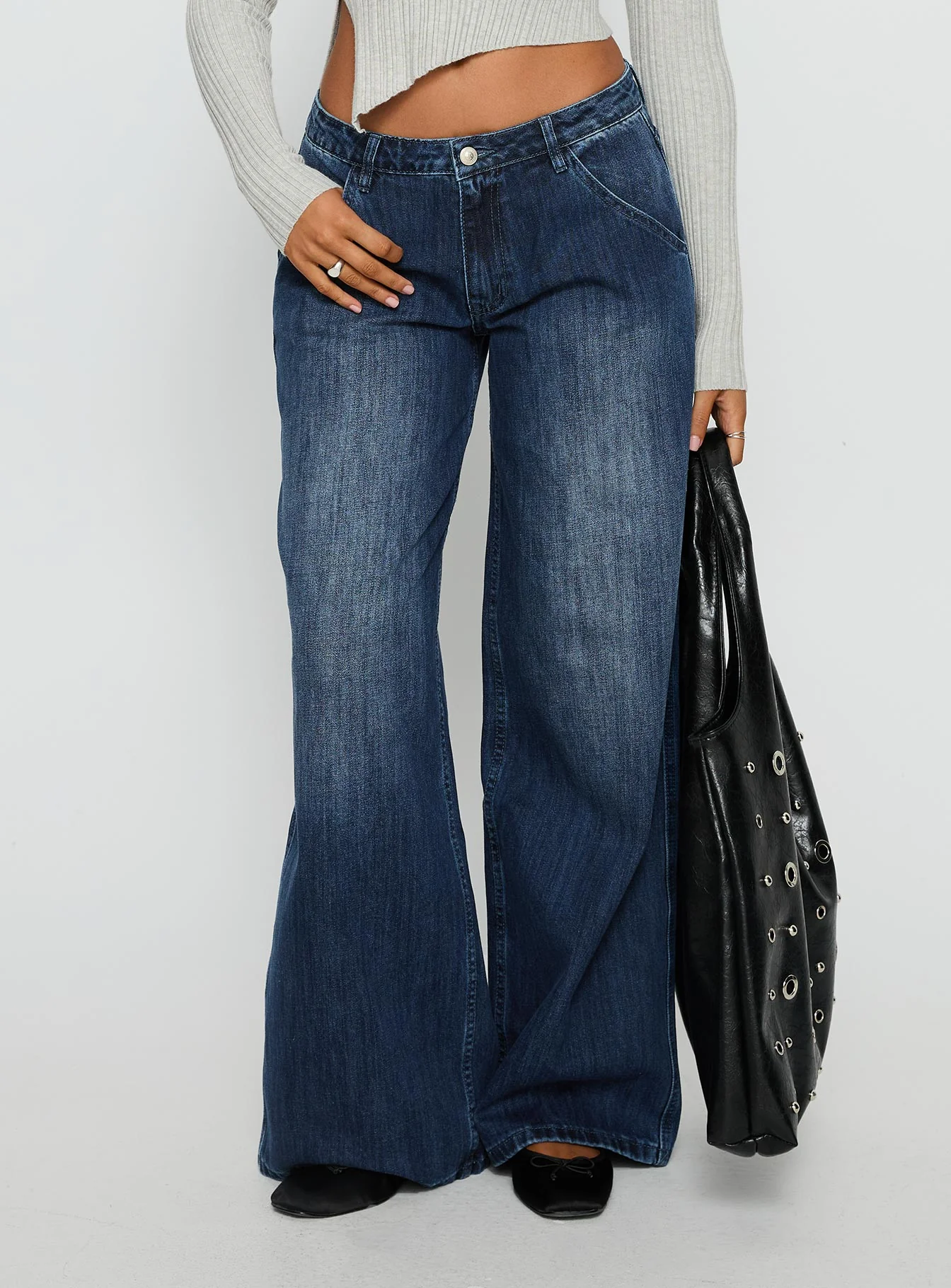 Downtowner Low Rise Cargo Jeans Mid Blue Wash