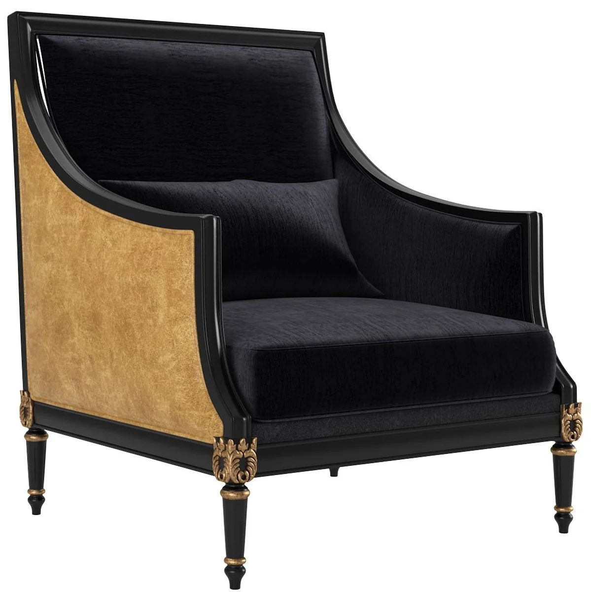 Luxury Baroque Living Room Set Black / Gold / Antique Gold - 2 Sofas & 2 Armchairs & 1 Coffee Table & 2 Side Tables - Furniture in Baroque Style - Noble Baroque Living Room Furniture