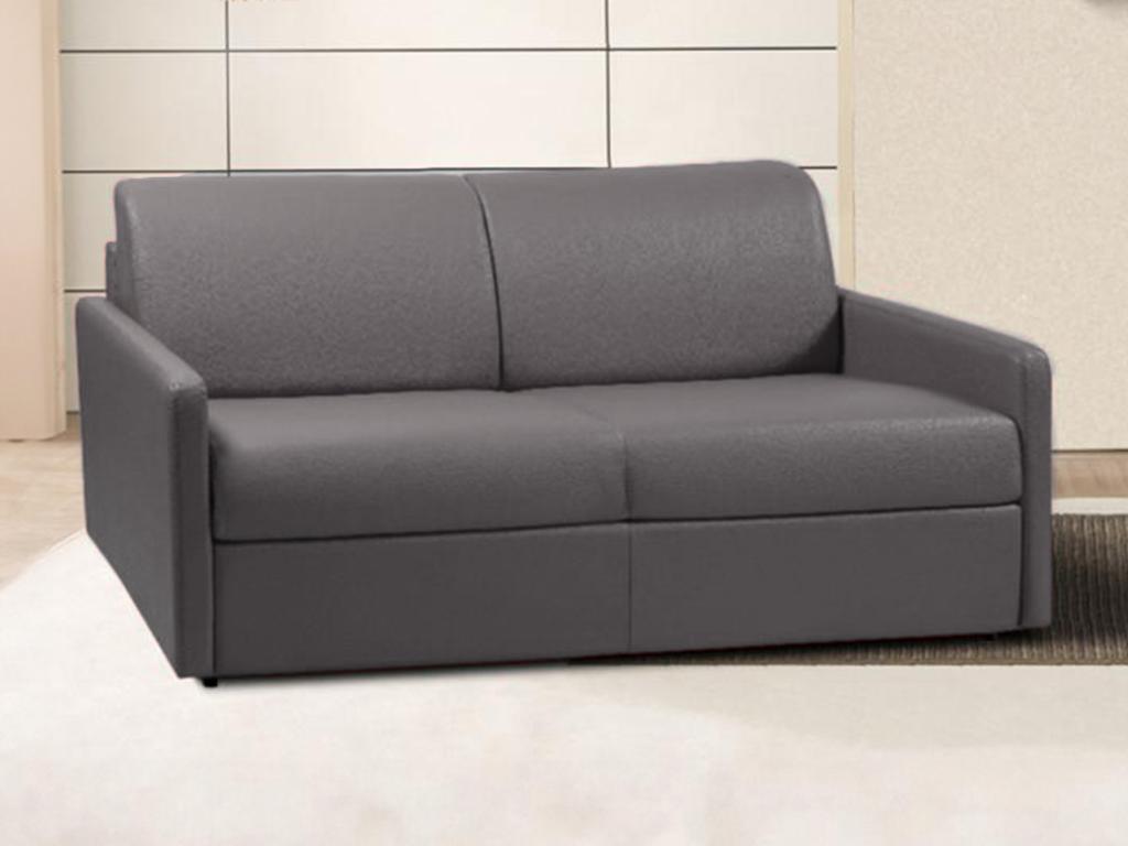Sofá cama italiano 3 plazas piel sintética CALIFE - Gris - Cama 140 cm - Colchón 22 cm