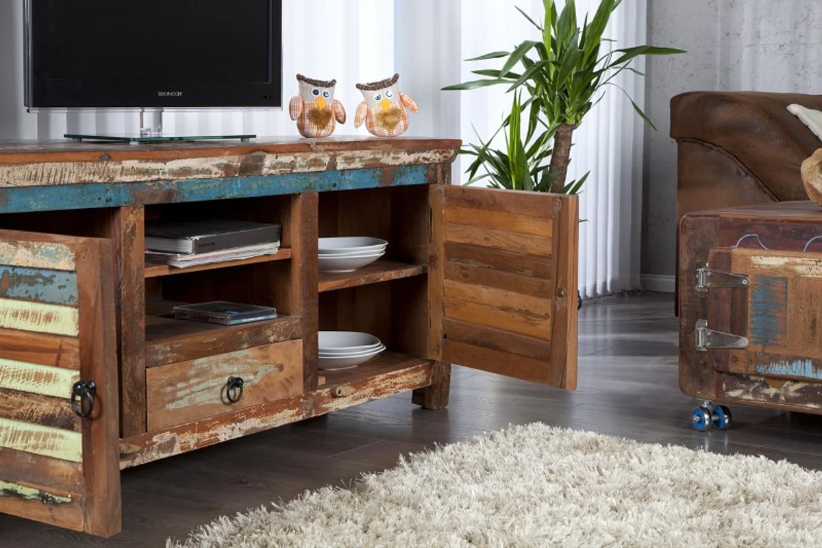 Designer sideboard multicolored W.150 x H.60 x D.40 - TV cabinet - chest of drawers - handmade - solid wood