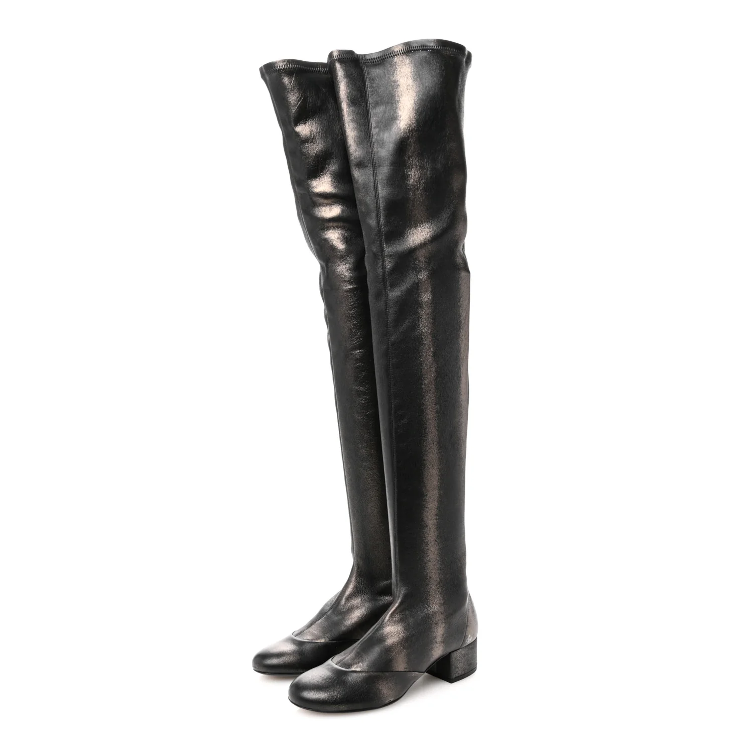 Metallic Lambskin Star Fantasy High Boots 36.5 Dark Grey - Top Club