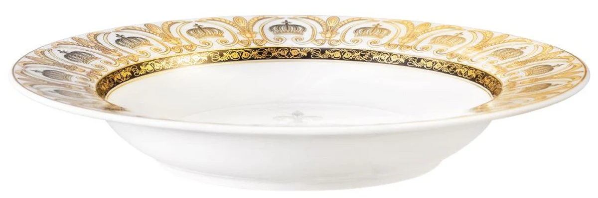 Harald Glööckler Pompöös porcelain soup plate set with crown white / gold Ø 22.3 x H. 3.7 cm - designed by Harald Glööckler