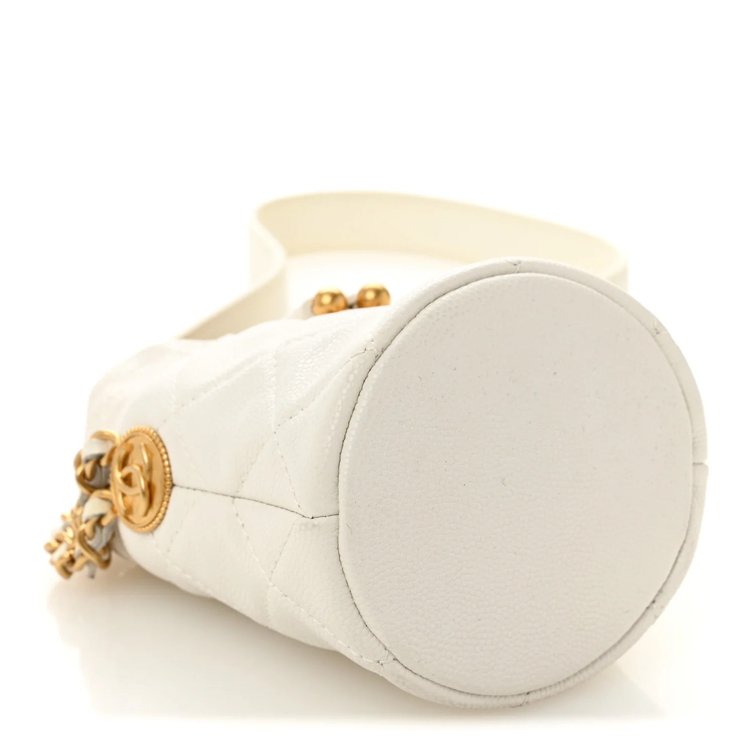 Caviar Quilted Twist Your Buttons Mini Bucket Bag White - Top Club