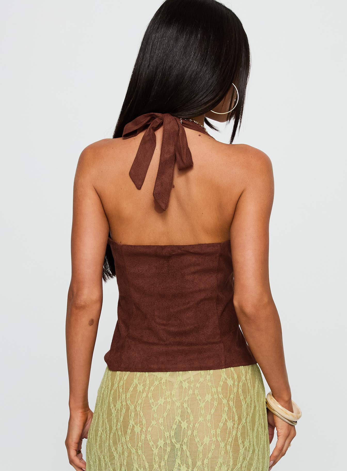 Movie Stars Faux Suede Halter Top Brown