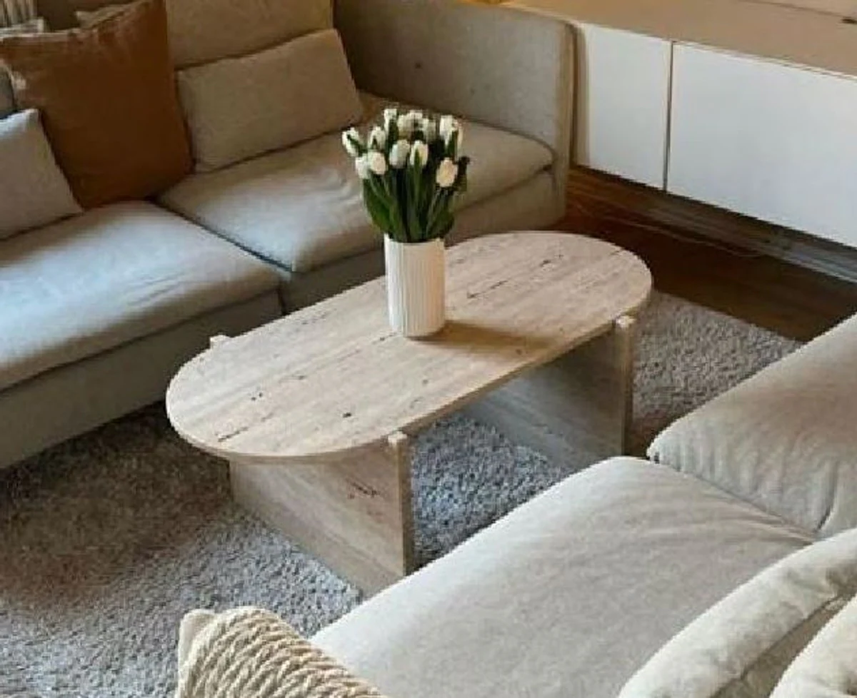 Luxury travertine coffee table beige 100 x 50 x H. 42 cm - natural stone living room table - living room furniture - natural stone furniture - travertine furniture - luxury furniture - luxury furnishings