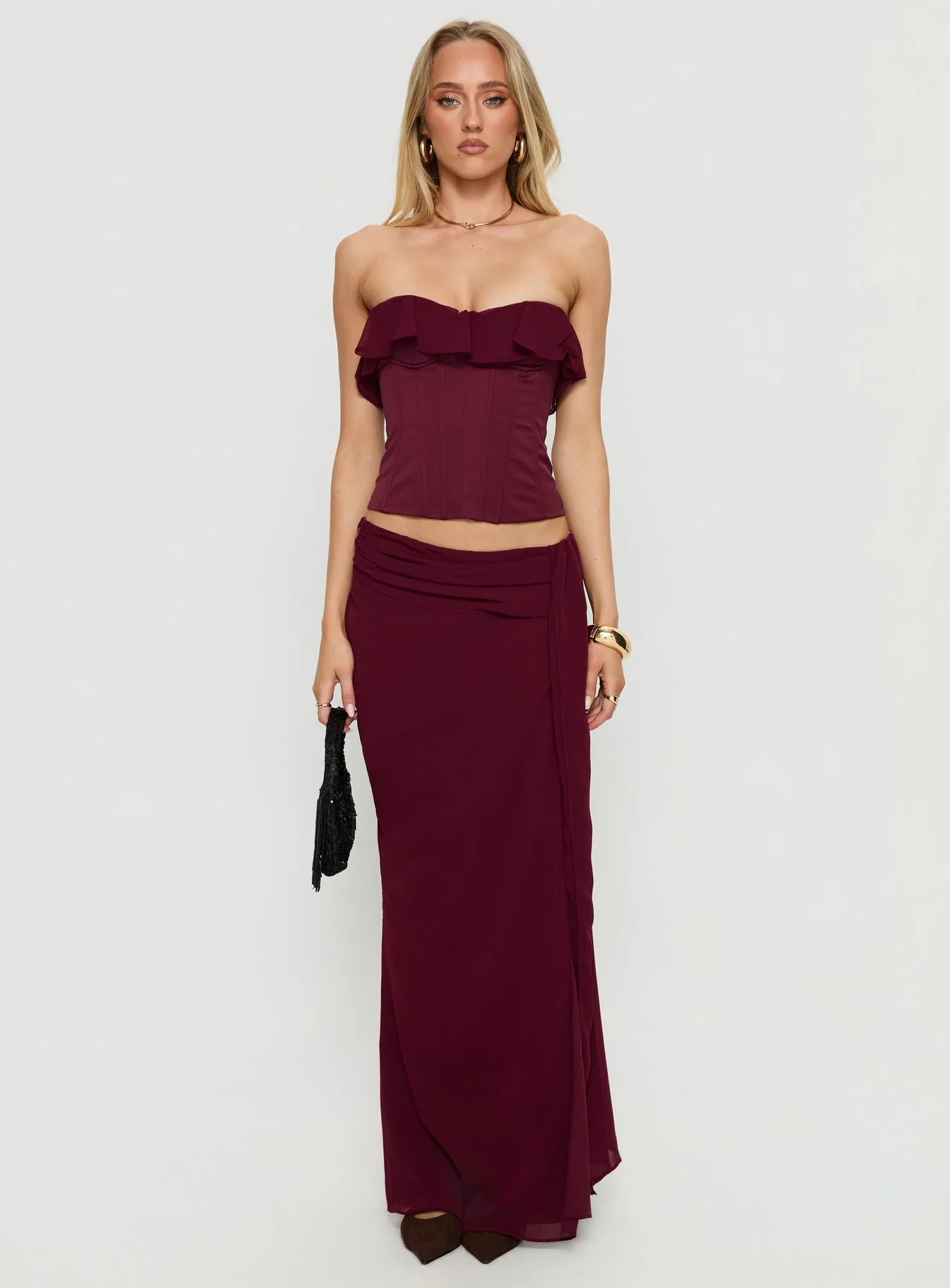 Hollian Draped Maxi Skirt Wine