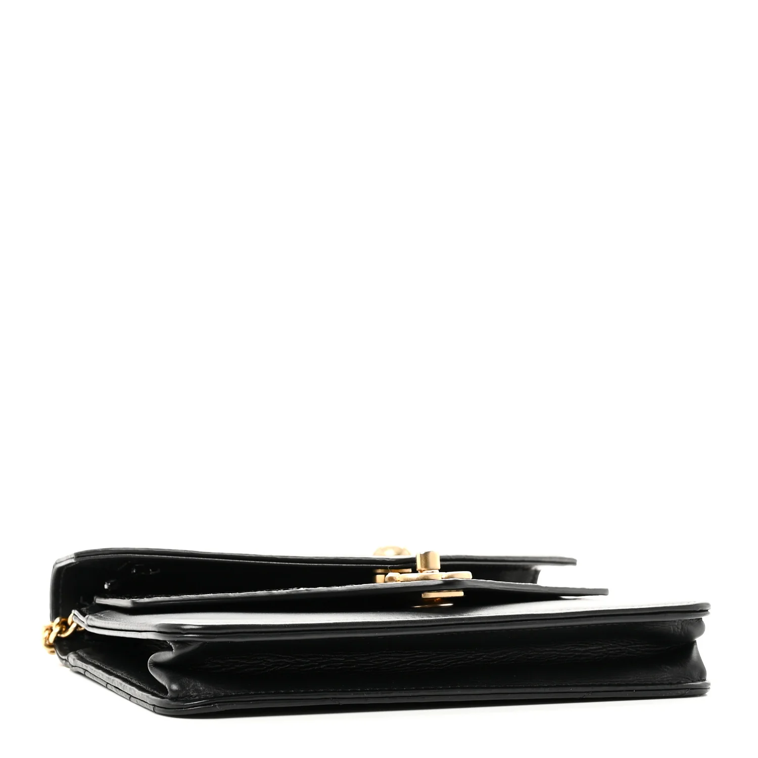 Calfskin Elaphe Double Chevron Mini Wallet On Chain WOC Black - Top Club