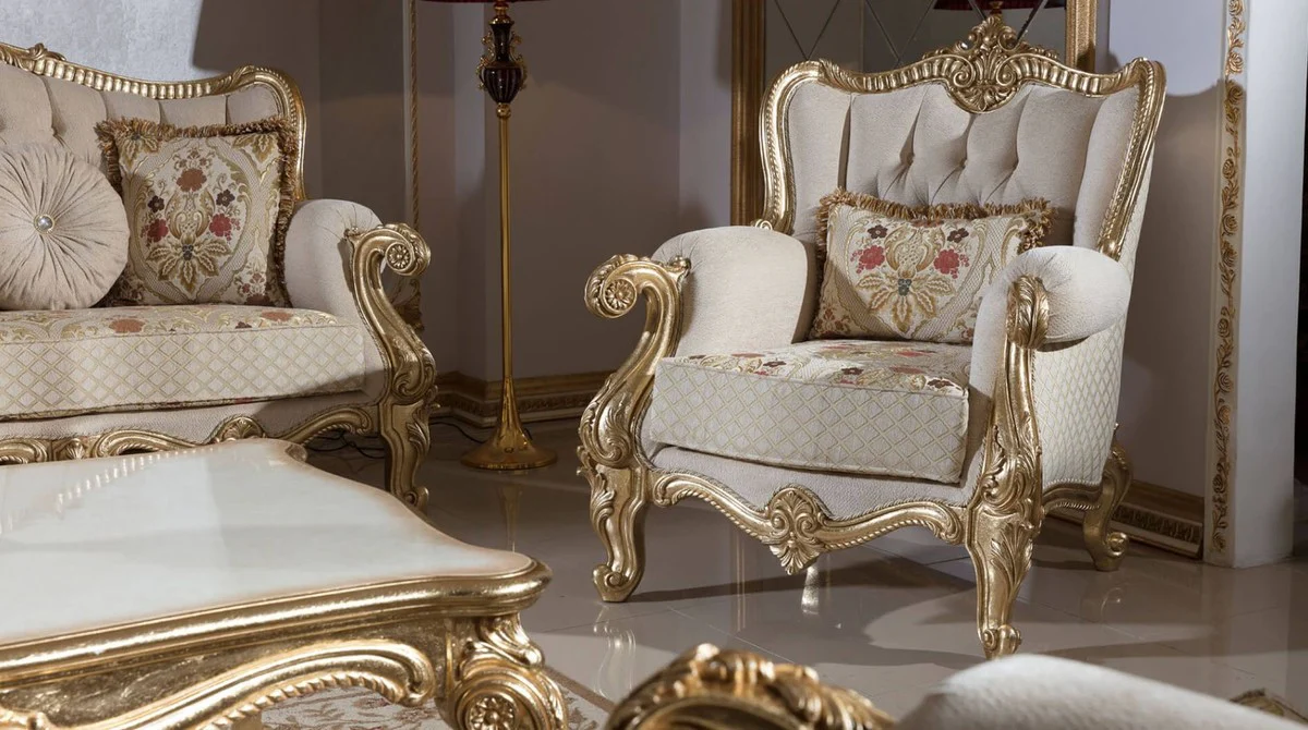 Luxury Baroque Style Living Room Furniture Set Gray / White / Gold