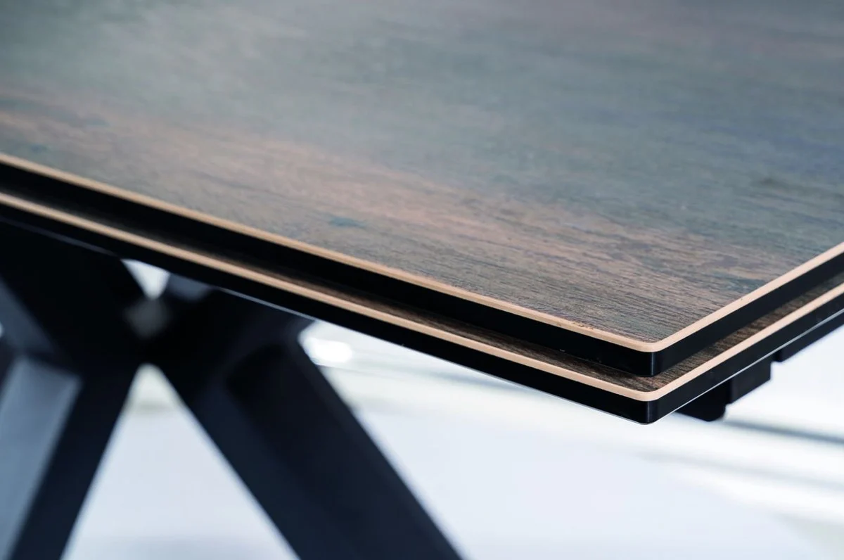 Luxury dining table with hardened glass ceramic table top in wood look brown / matt black 160-240 x 90 x H. 76 cm - Extendable kitchen table - Dining room furniture - Luxury furniture