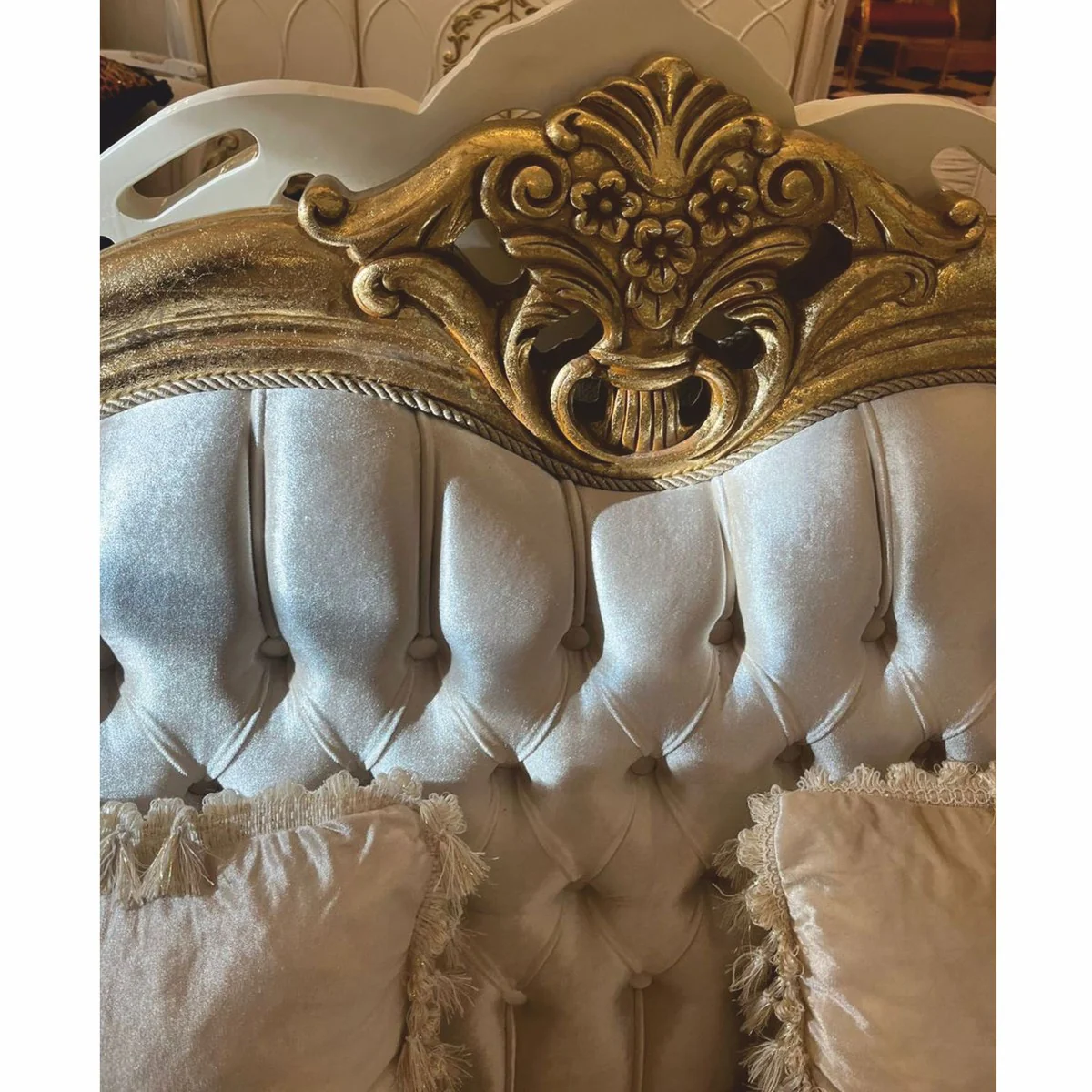 Luxury Baroque Living Room Sofa Cream / Gold 220 cm - Baroque Furniture