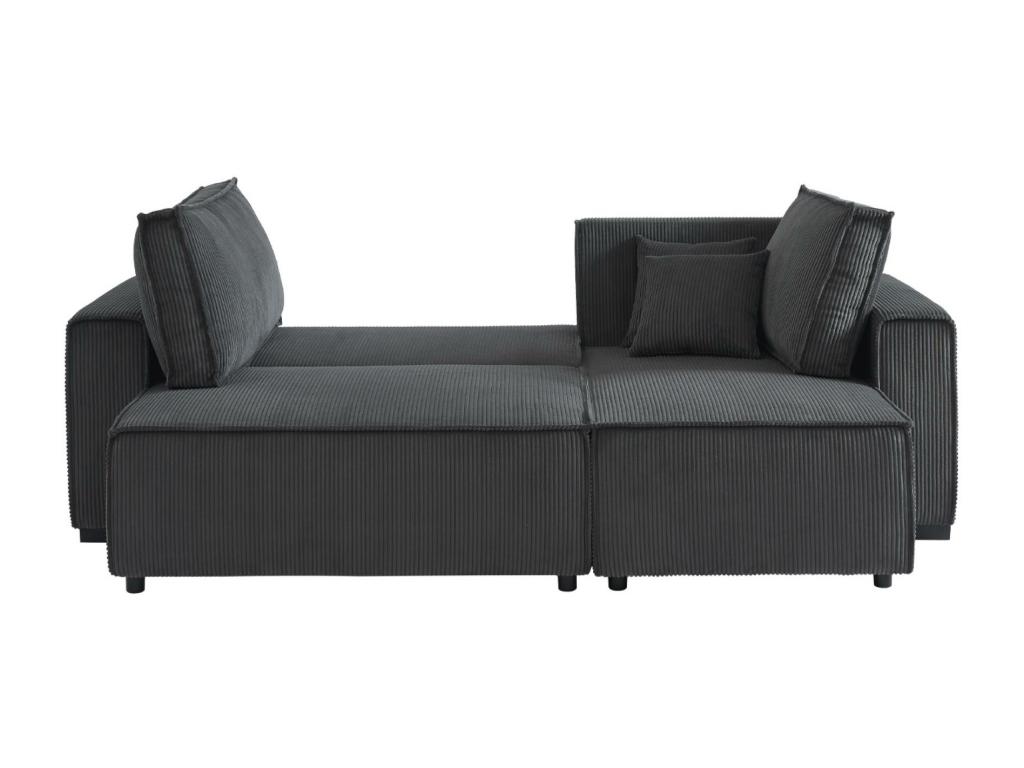 Sofá cama esquinero convertible de pana, 3 plazas gris oscuro