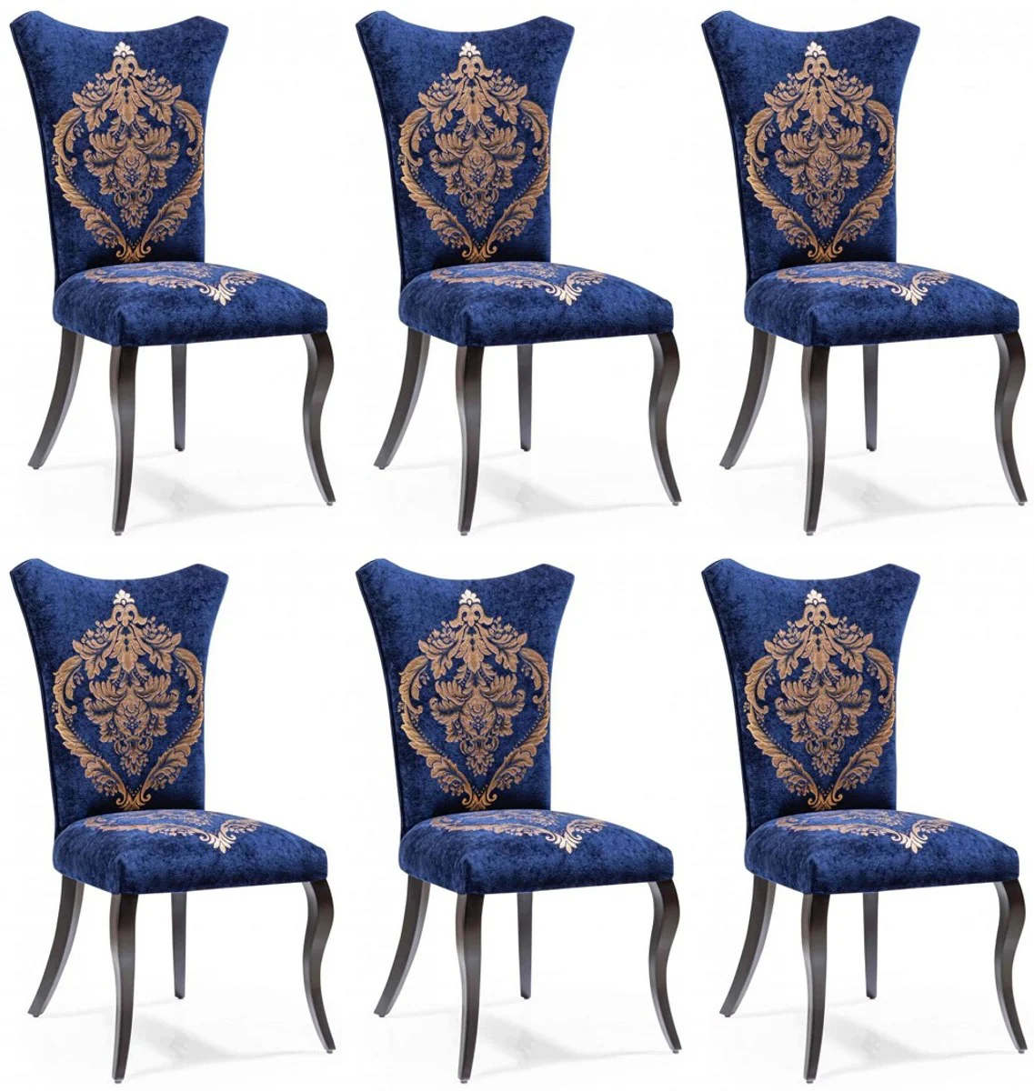 Baroque dining room chair set royal blue / gold / black 50 x 47 x H. 105 cm - kitchen chairs set of 6 - baroque dining room furniture