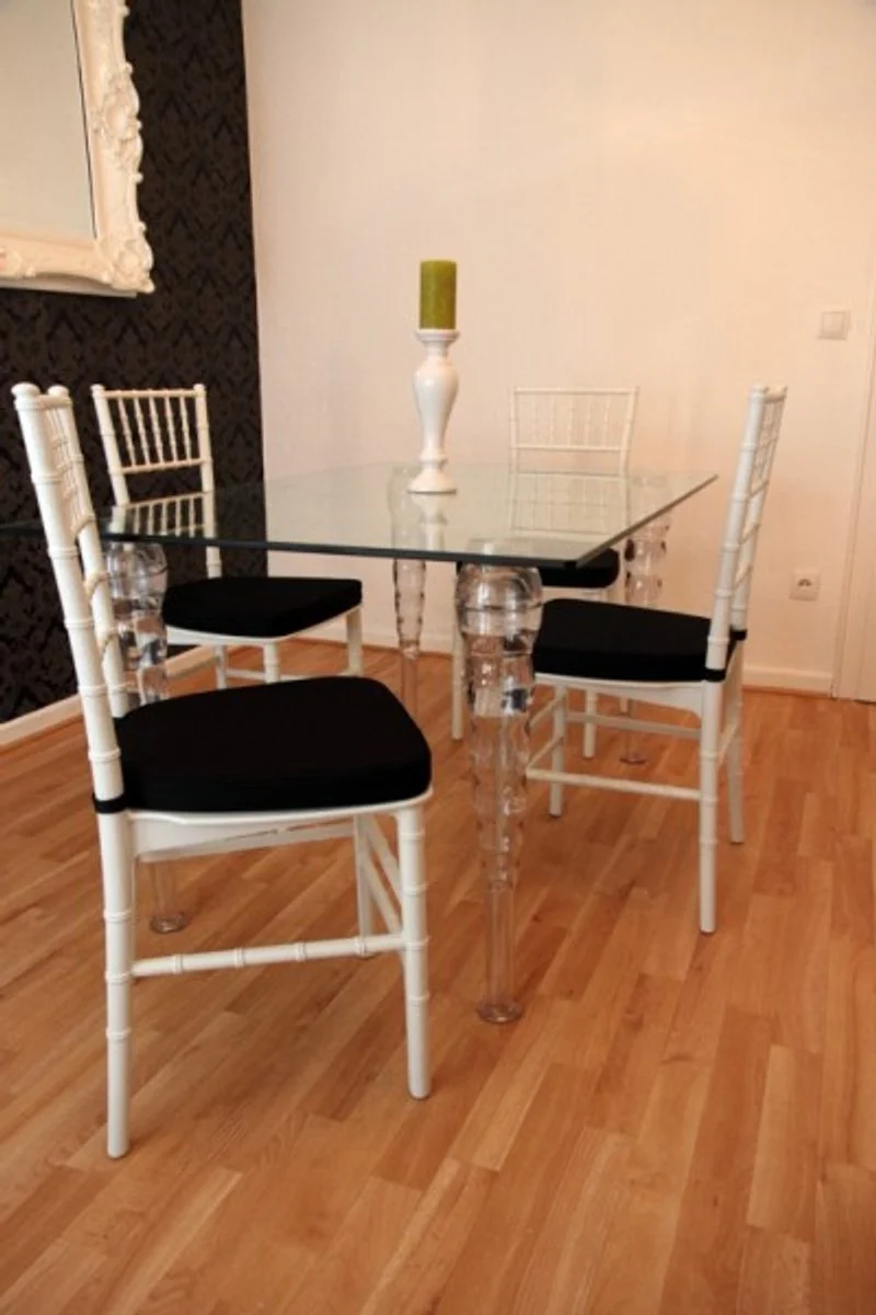 Designer Acrylic Dining Room Set White/Black - Ghost Chair Table - Polycarbonate Furniture - 1 Table + 4 Chairs - Designer Furniture