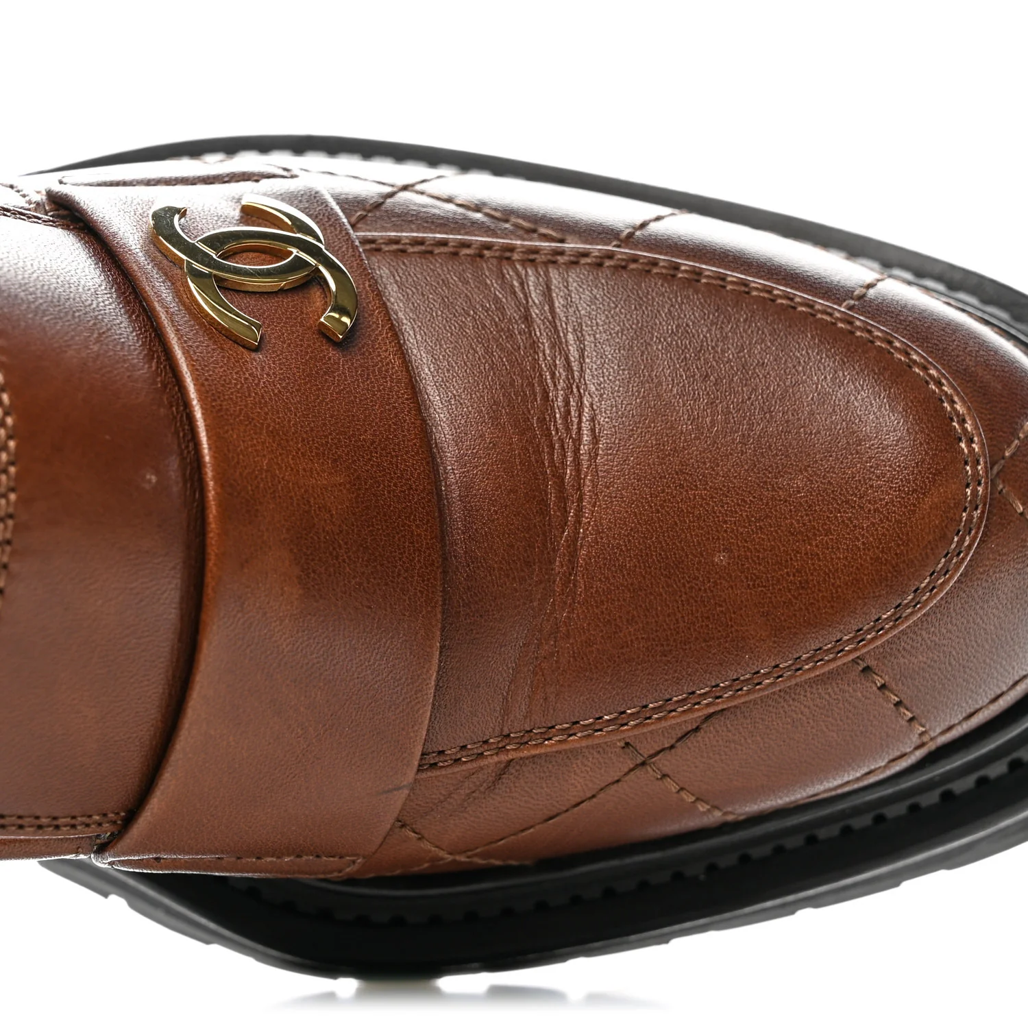 Calfskin Quilted CC Mocassin Loafers 36 Brown - Top Club