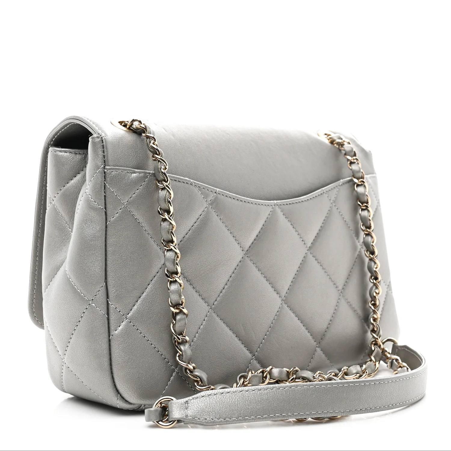 Metallic Goatskin Quilted Timeless CC Flap Silver - Top Club