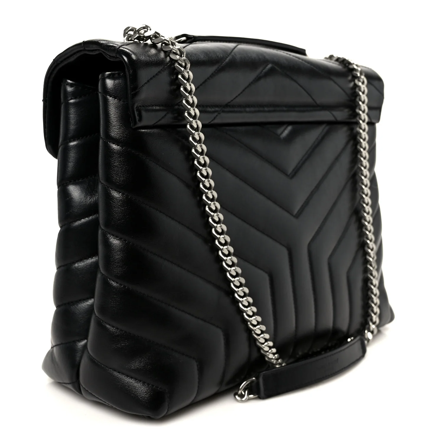 Calfskin Y Quilted Monogram Medium Loulou Chain Satchel Black