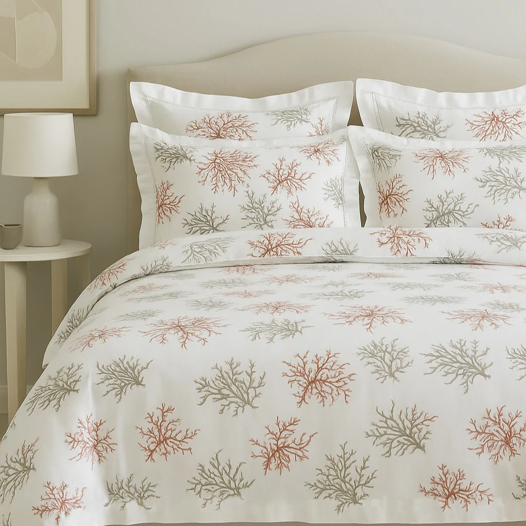 Completo Copripiumino In Percalle Coralli Matrimoniale