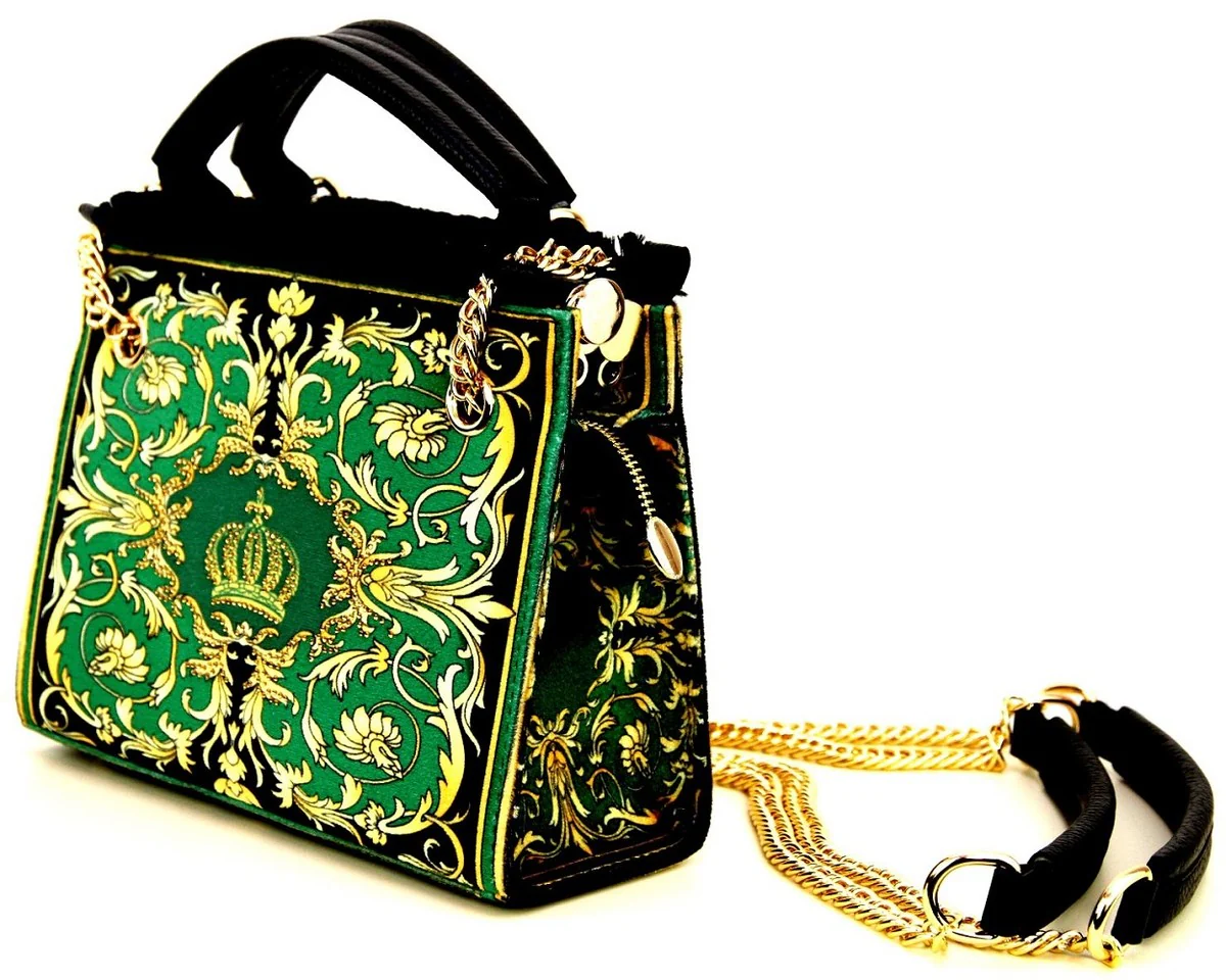 Pompöös by Luxus women's handbag Baroque Flowers with crown and rhinestones green / black / gold 25 x H. 20 cm - designed by Harald Glööckler