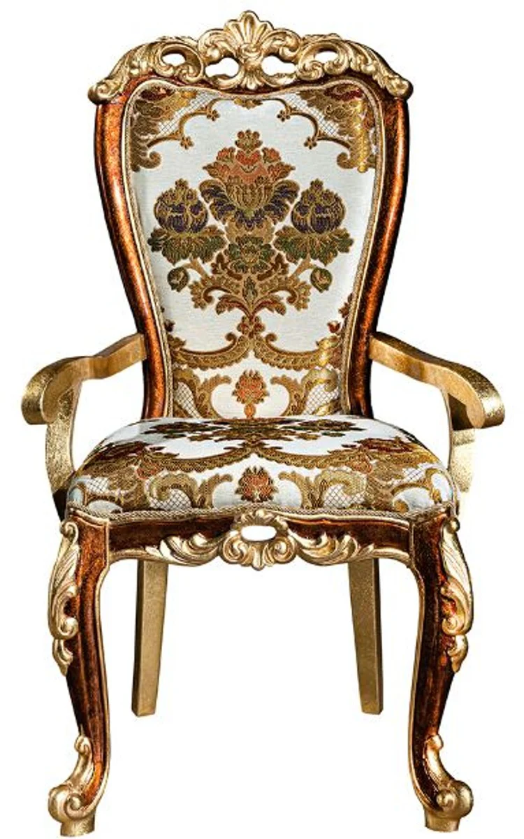 Luxury baroque dining room set white / gold / brown / gold - 1 dining room table & 6 dining room chairs - Noble dining room furniture in baroque style - noble & magnificent