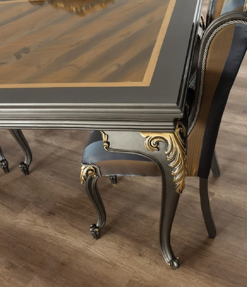 Luxury Baroque Dining Table Gray / Gold - Elegant Solid Wood Dining Room Table - Baroque Dining Room Furniture - Noble & Magnificent