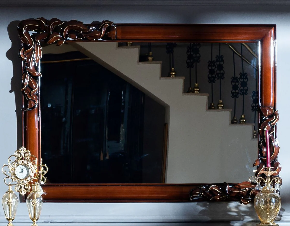Luxury baroque mirror dark brown / gold - elegant solid wood wall mirror in baroque style - baroque furniture