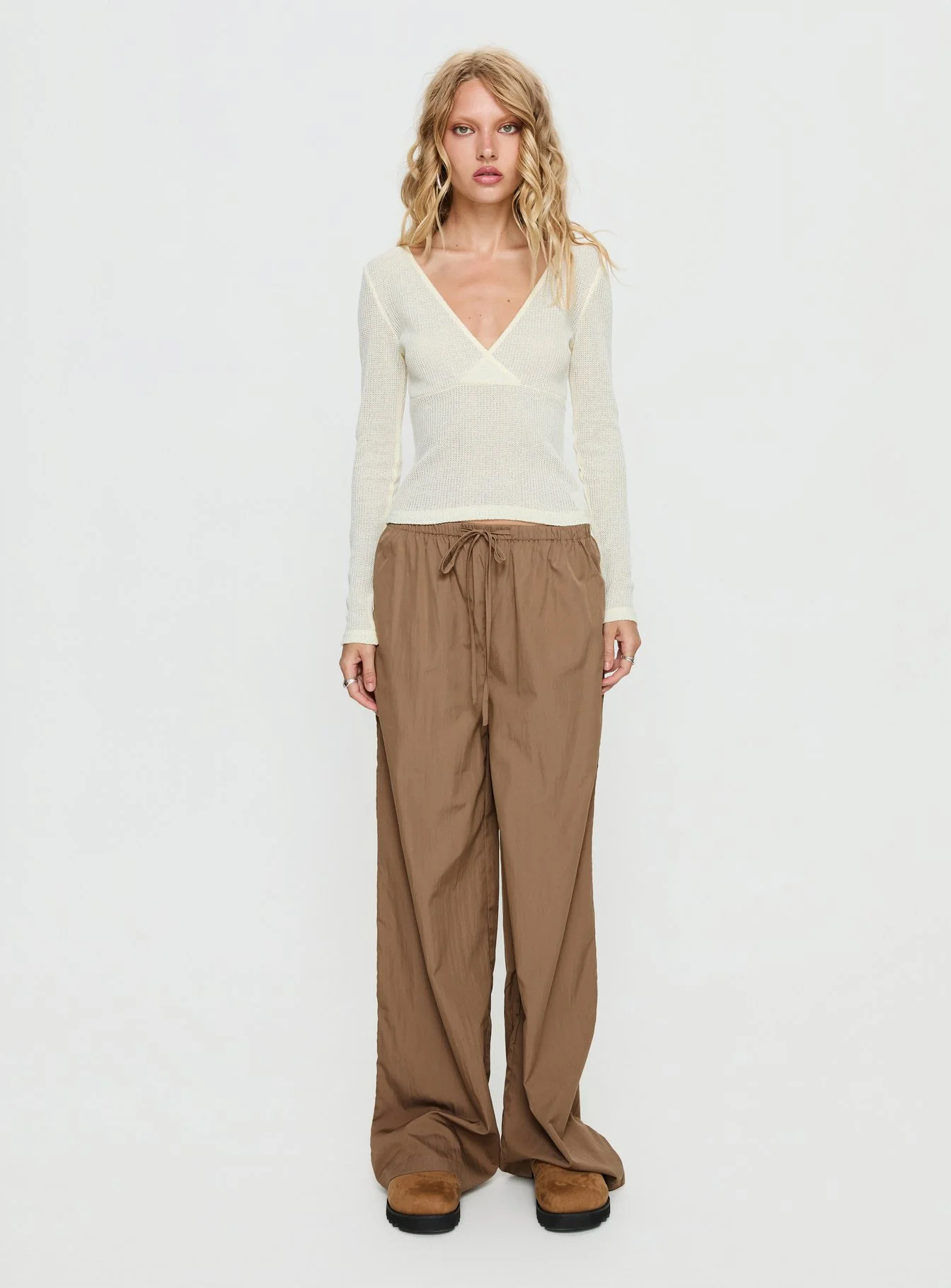 Romonda Drawstring Straight Leg Pants Khaki