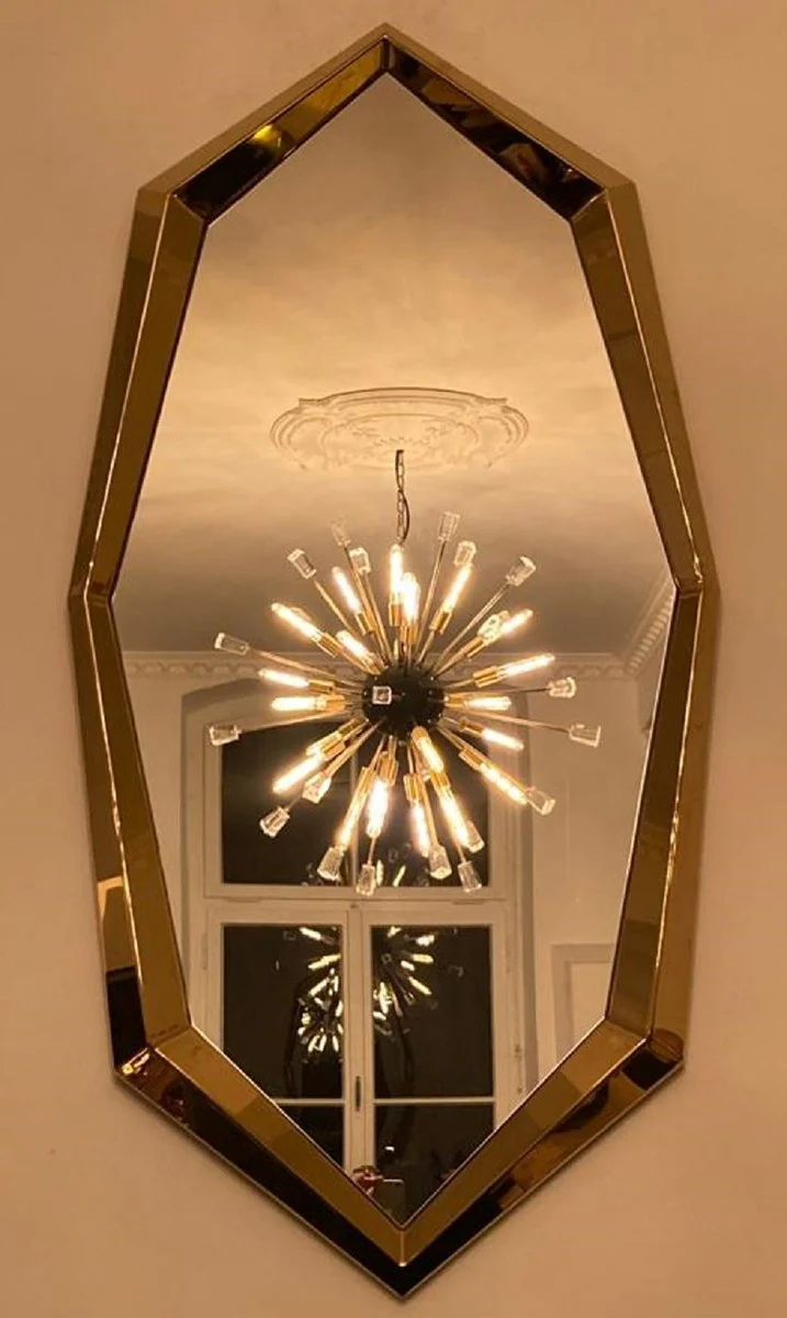 Luxury designer mirror gold 81 x H. 157 cm - Octagonal metal wall mirror - Cloakroom mirror - Living room mirror - Luxury designer furniture - Luxury interior