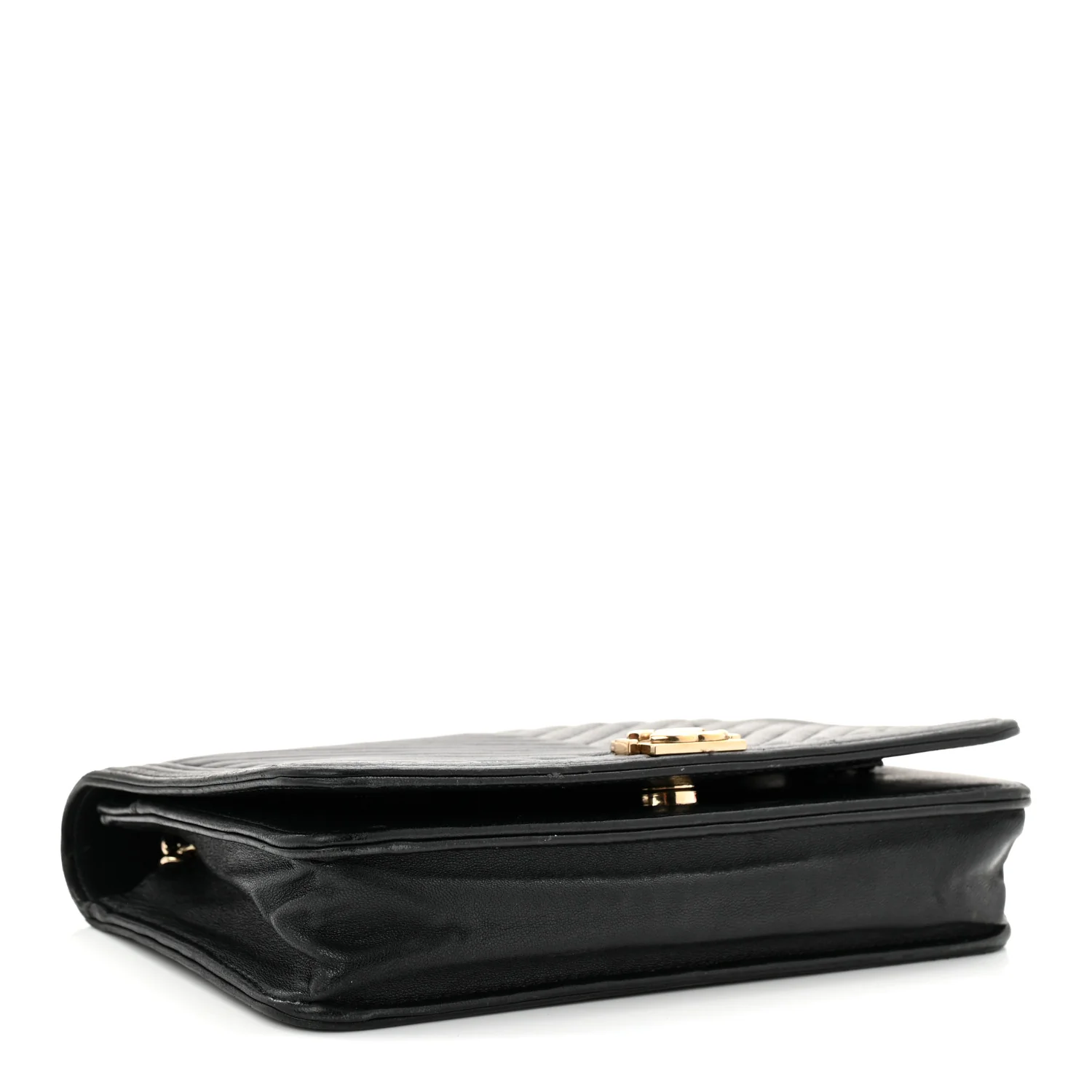 Lambskin Chevron Boy Wallet On Chain WOC Black - Top Club