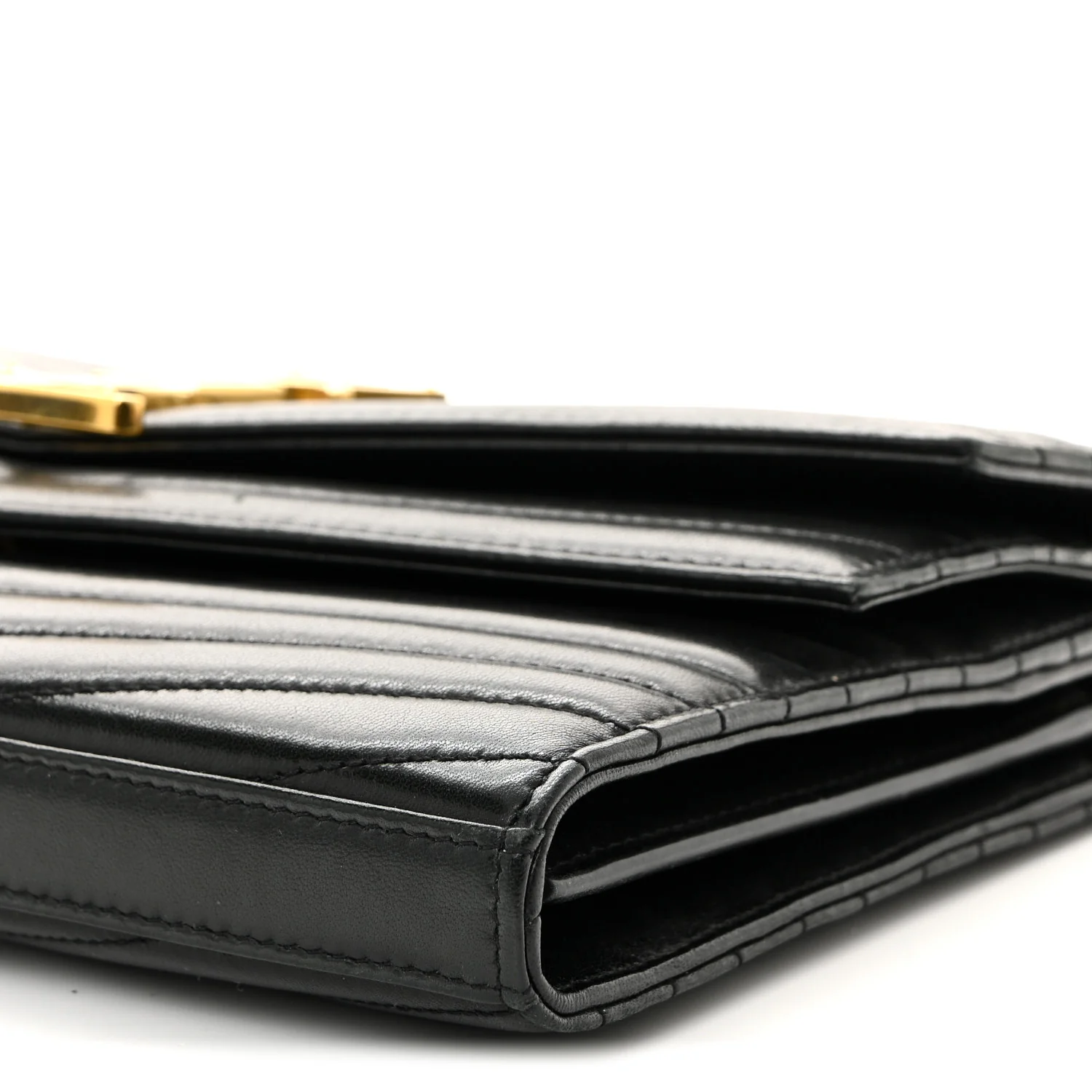 Lambskin Matelasse Chevron Monogram Sulpice Chain Wallet Black - Top Club