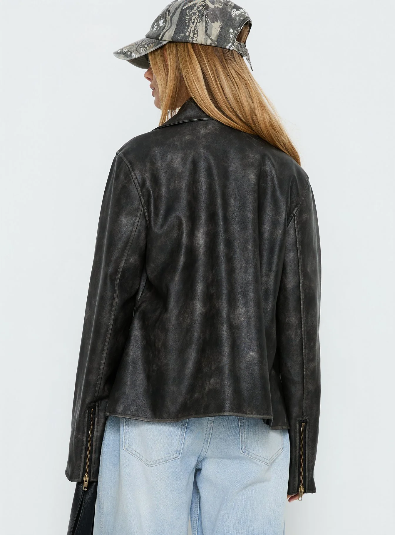 Vyolette Faux Leather Collared Jacket Washed Black