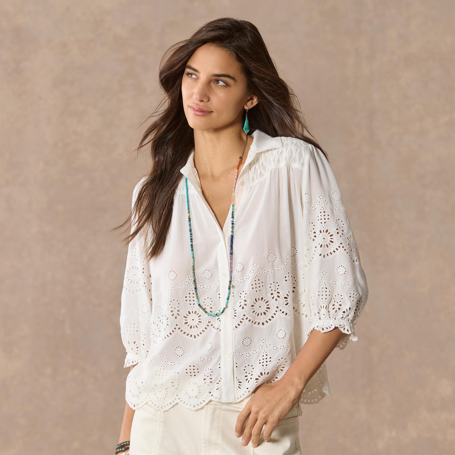 Arabella Eyelet Shirt, Petite - Sundance Living