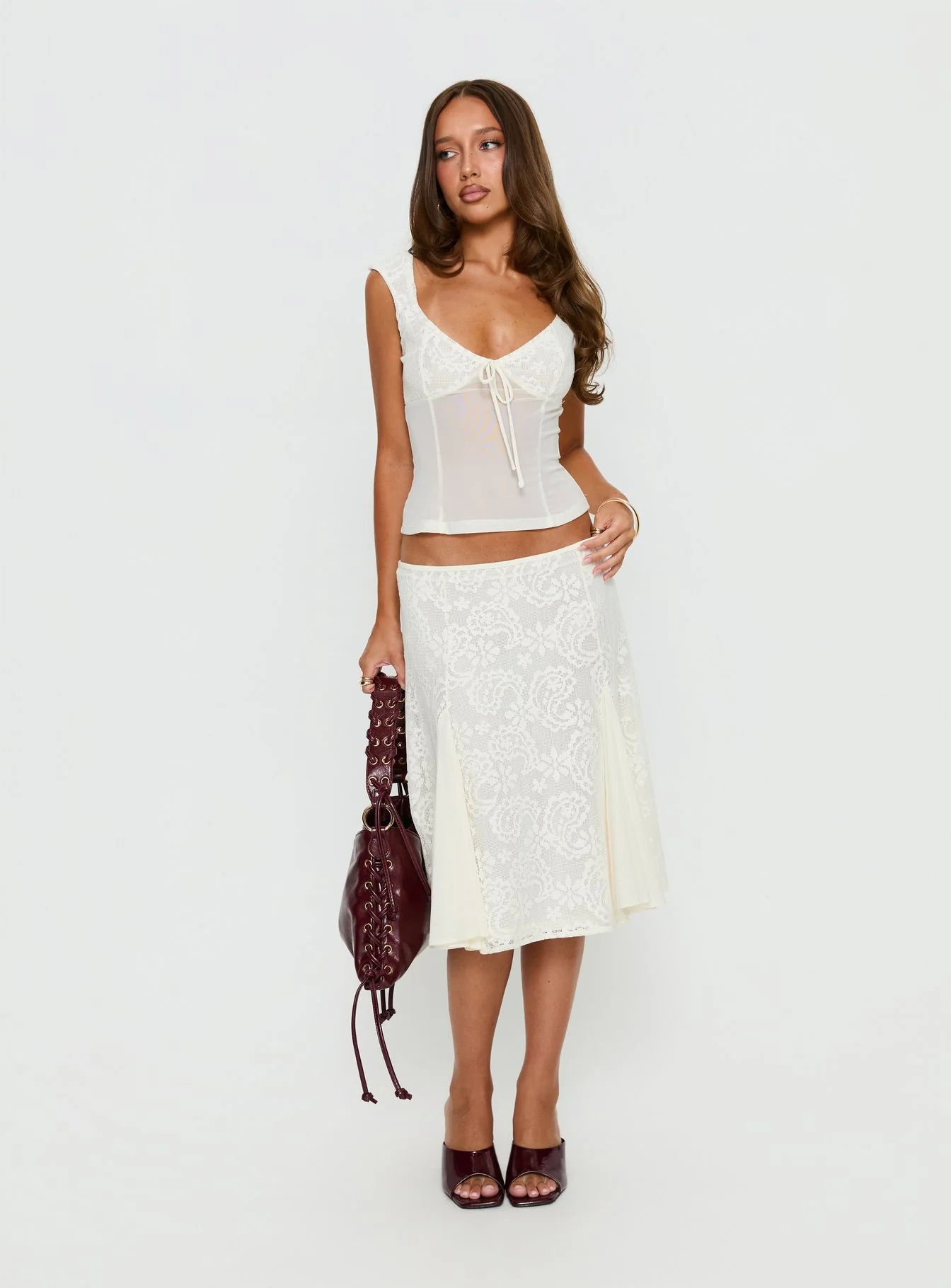 Quani Lace Midi Skirt Cream