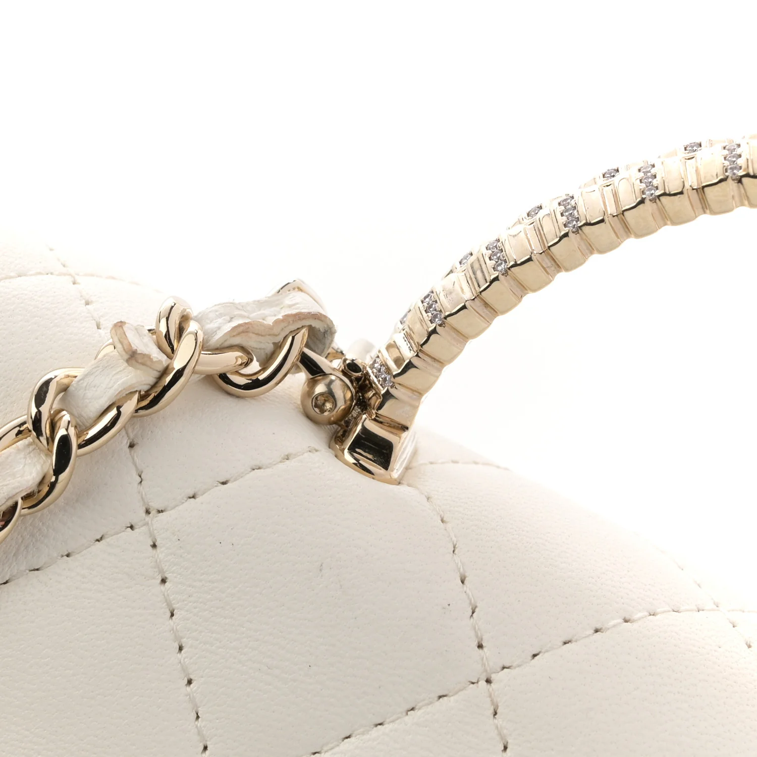 Lambskin Quilted Crystal Top Handle Rectangular Flap White - Top Club