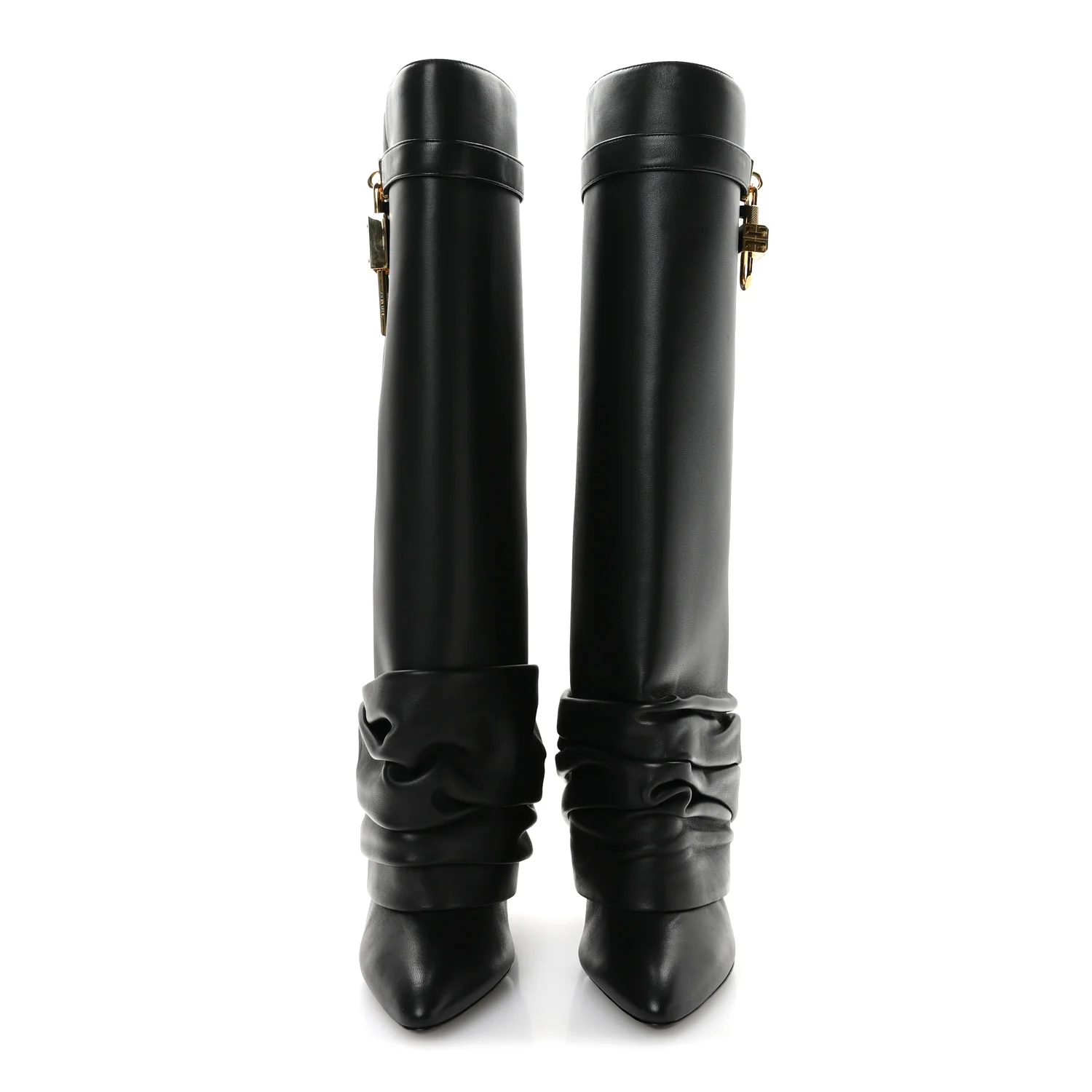 Lambskin Shark Lock Stiletto High Boots 41 Black - Top Club