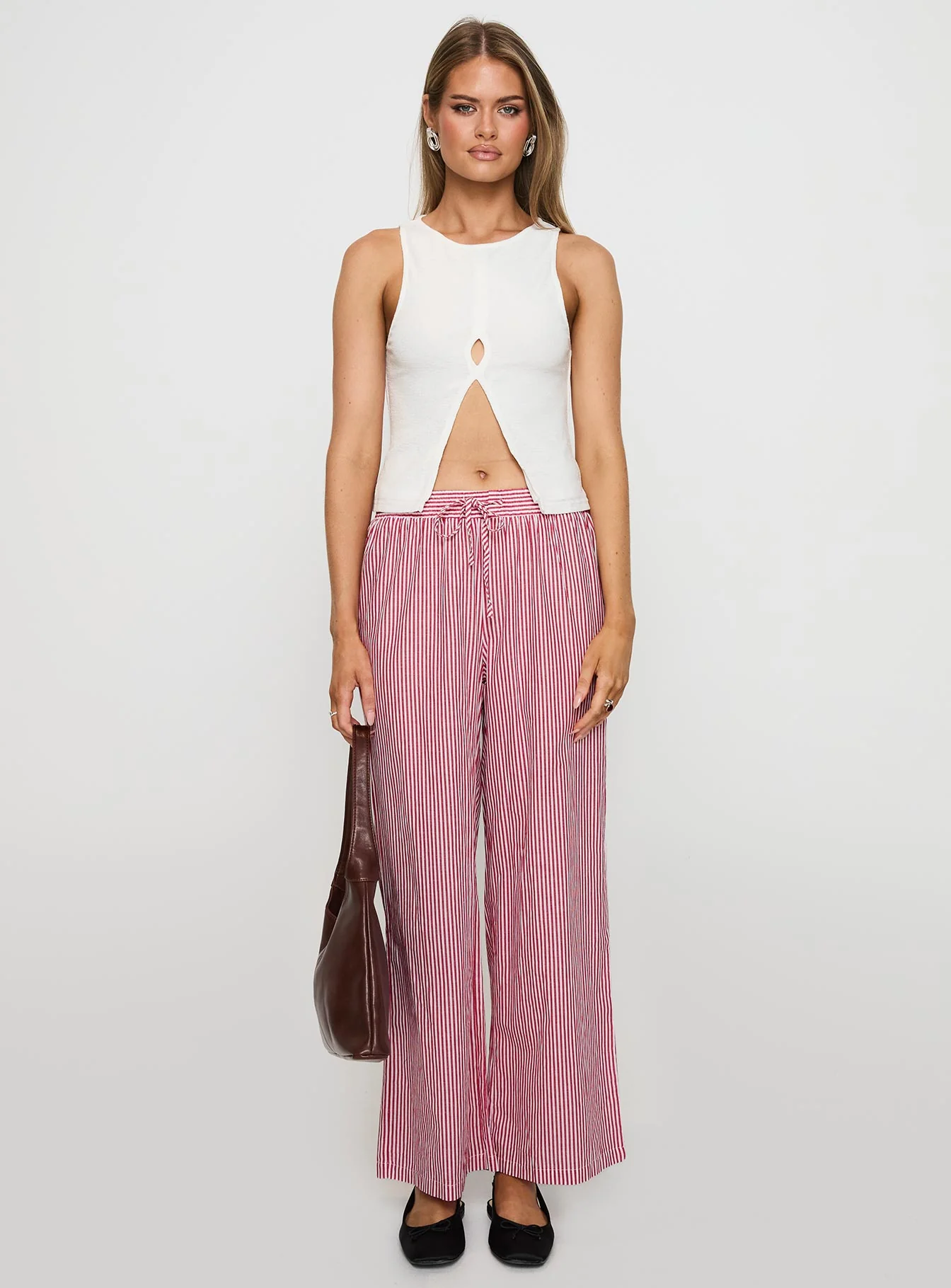 Holiday Tie Front Pants Red/White Stripe