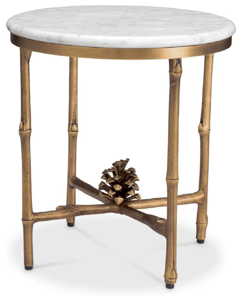 Luxury side table vintage brass / white Ø 43 x H. 45.5 cm - Round brass table with marble top - Living room furniture - Luxury furniture - Living room furnishings - Luxury quality