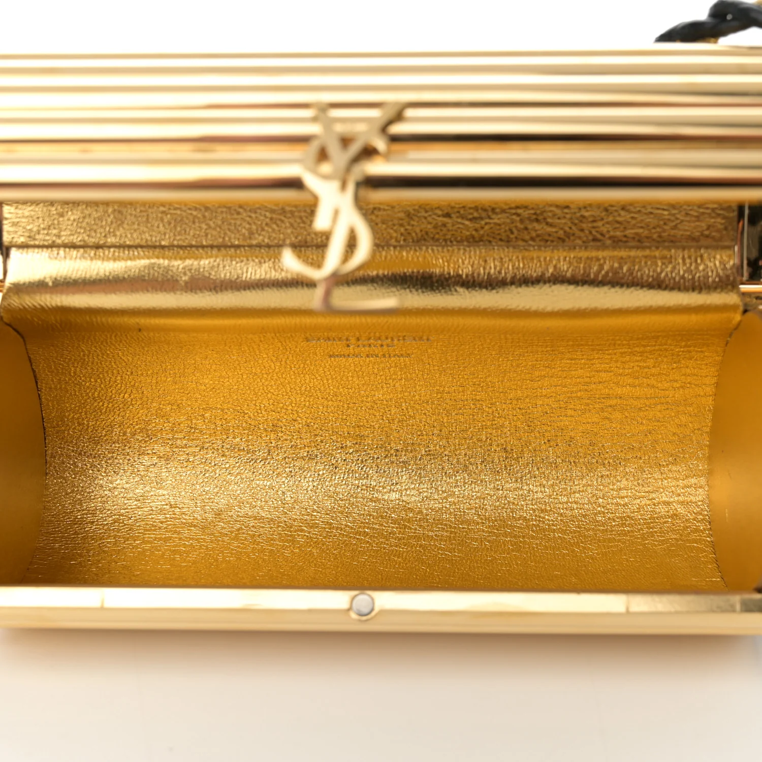 Ribbed Plexiglass Lambskin Fringe Monogram Opium Box Bag Gold - Top Club