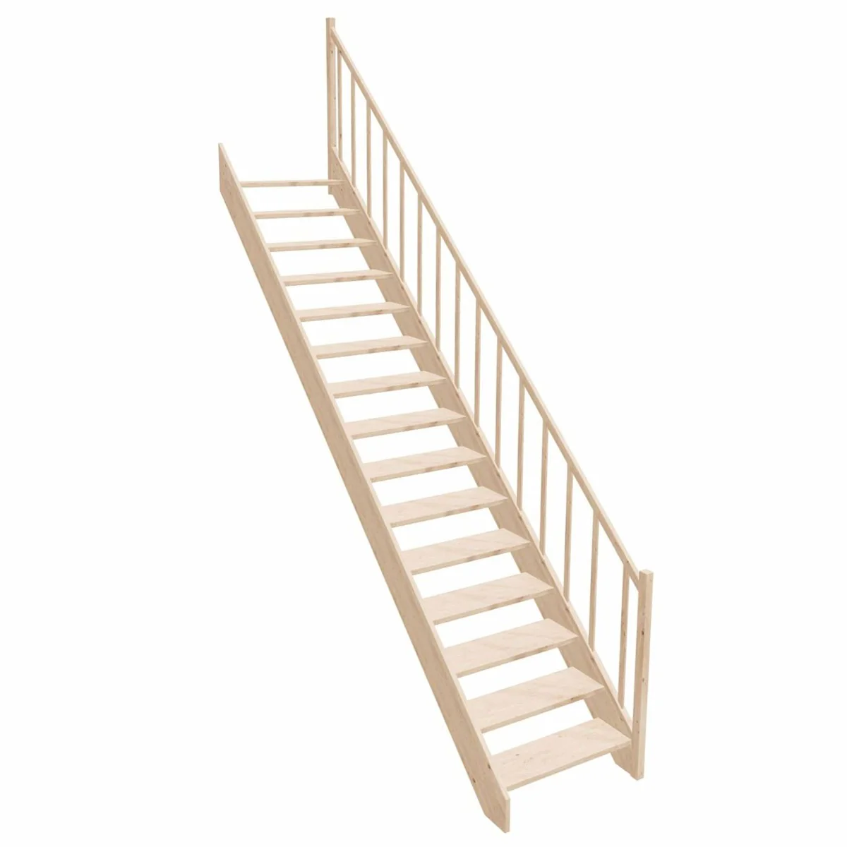 Luxury wooden staircase with railing right side natural color H. 307 cm