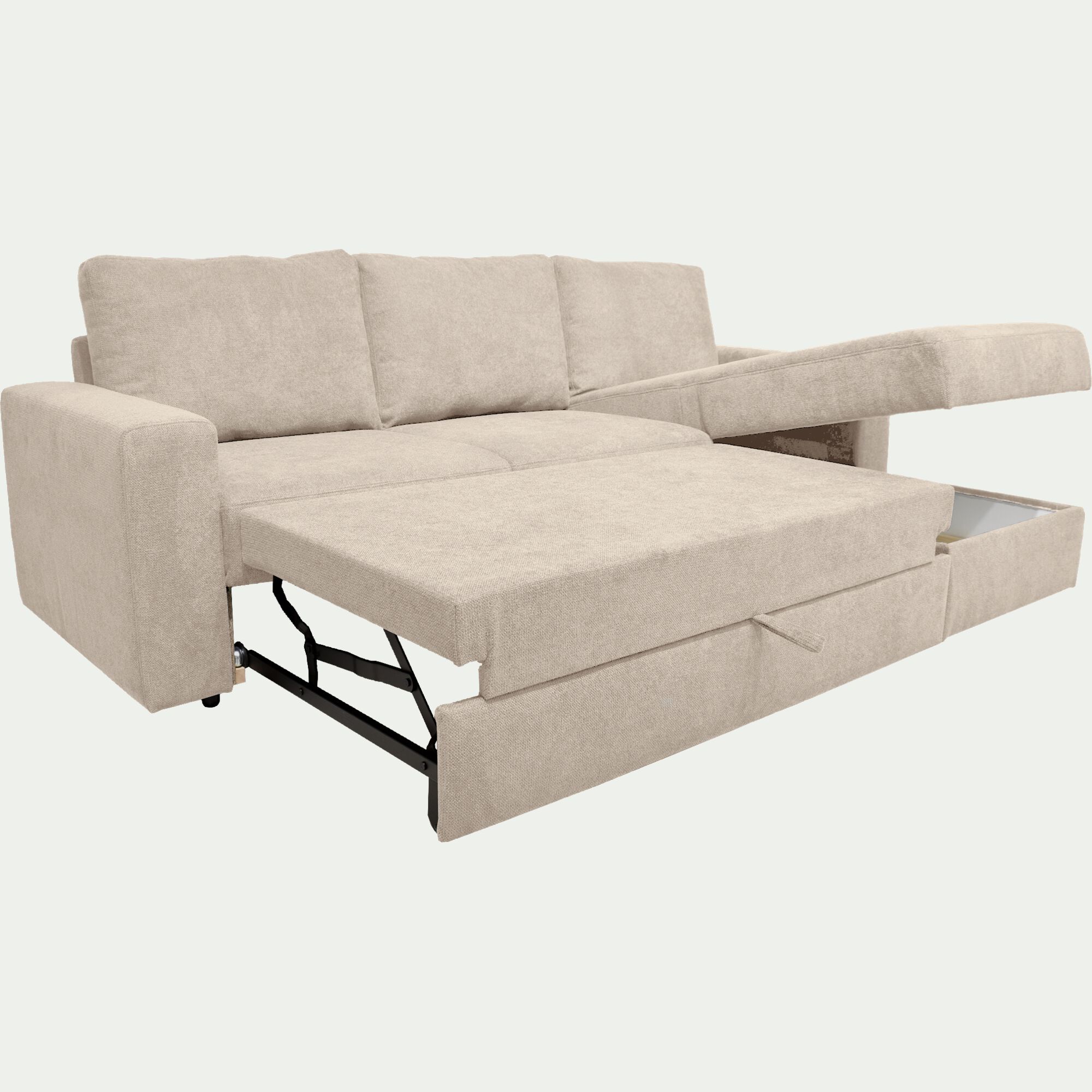 HONORE - Canapé d'angle réversible convertible en tissu tramé - beige roucas