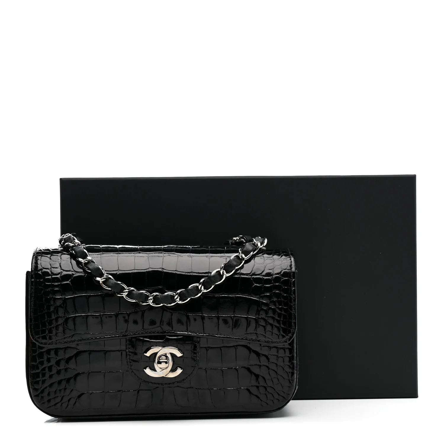 Shiny Alligator Mini Rectangular Flap Black - Top Club