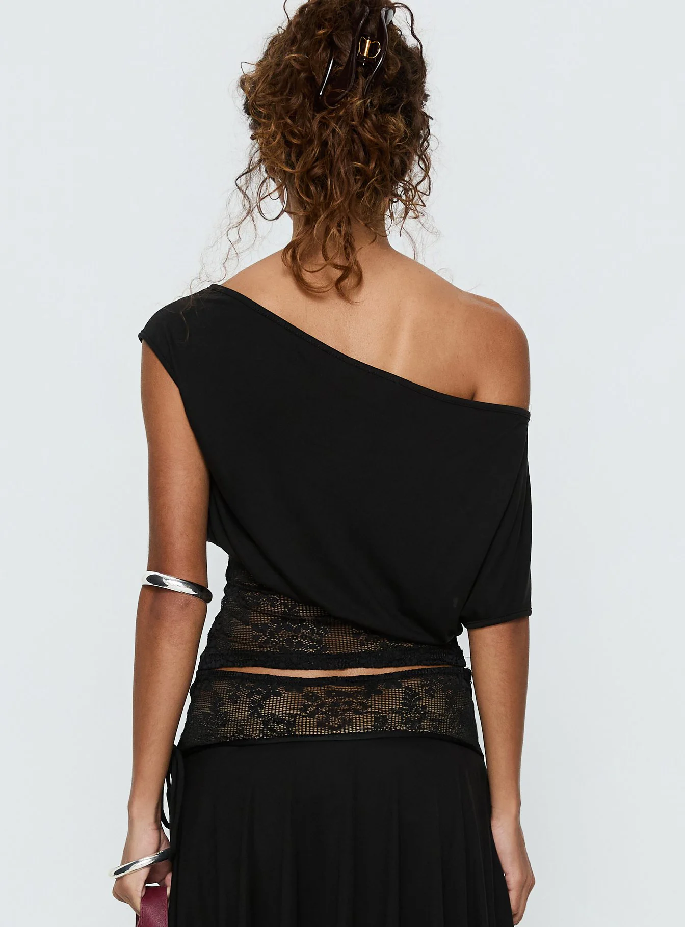Marienna One Shoulder Lace Top Black
