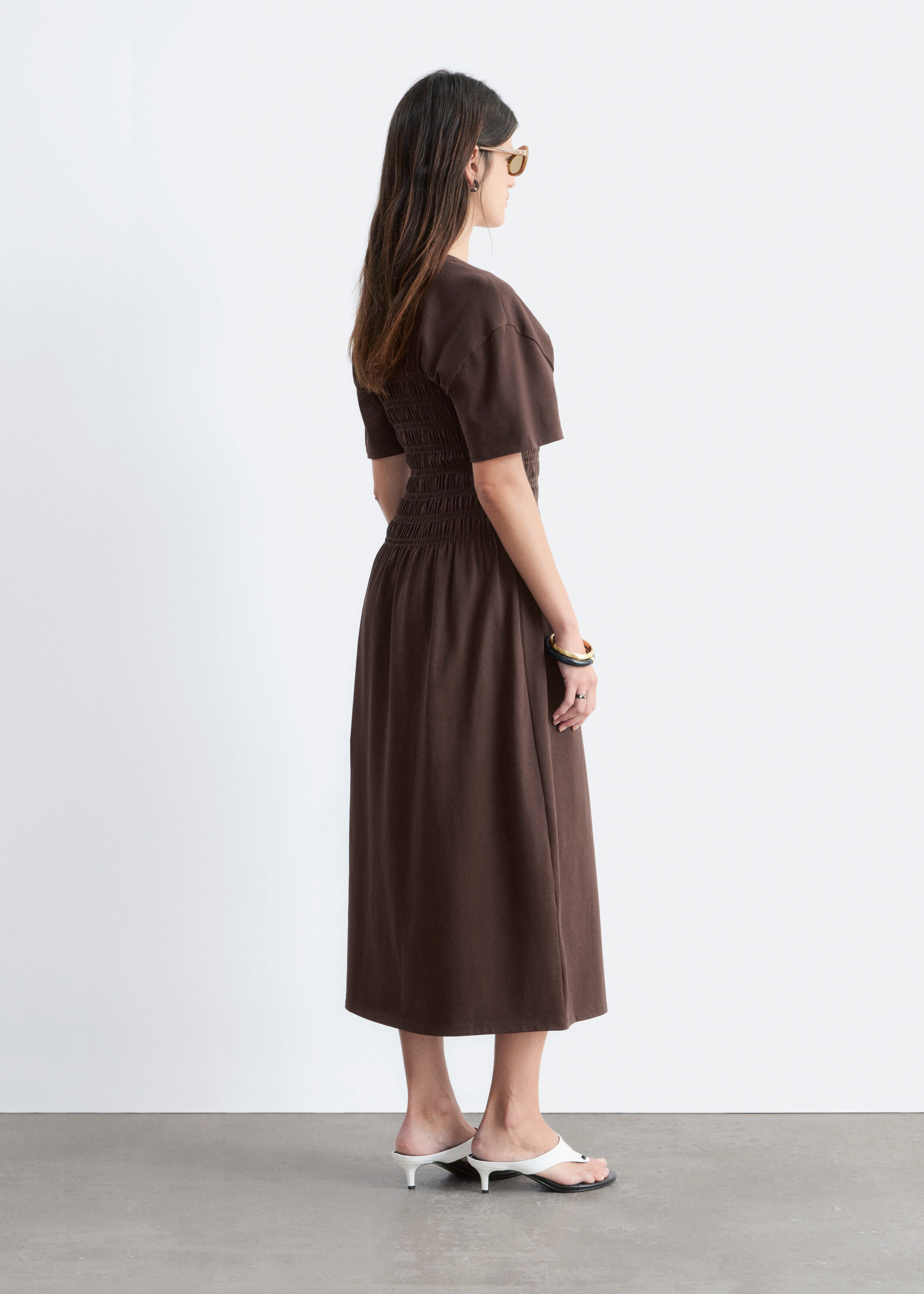 & Other Stories SMOCKED MIDI DRESS