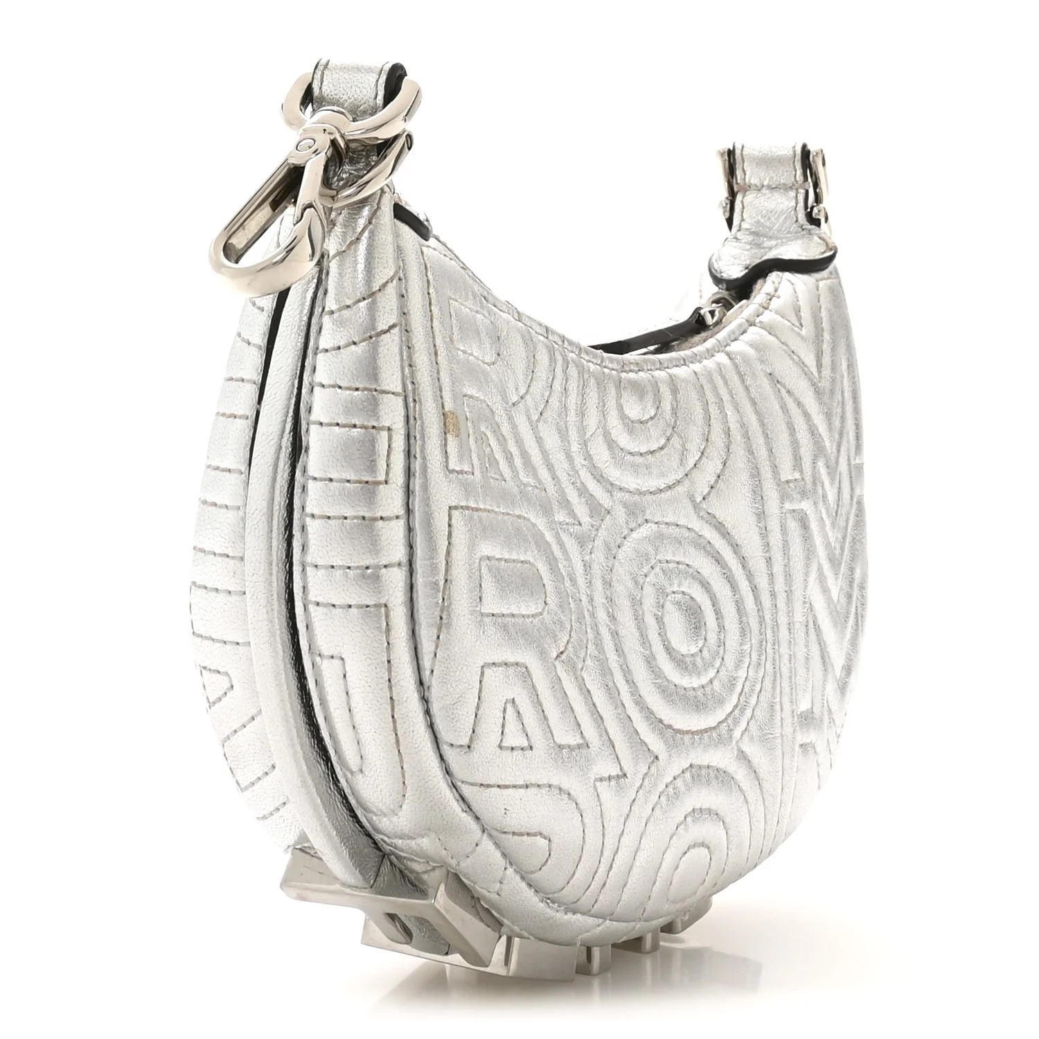 X MARC JACOBS Laminated Craquele Lambskin Nano Fendigraphy Hobo Charm Argento - Top Club