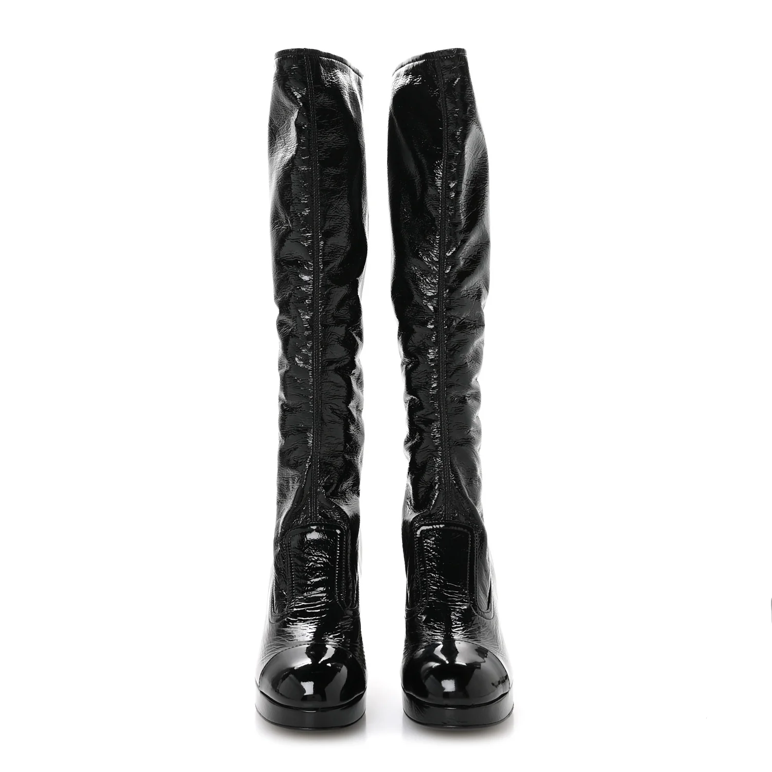 Crumpled Patent High Boots 38.5 Black - Top Club