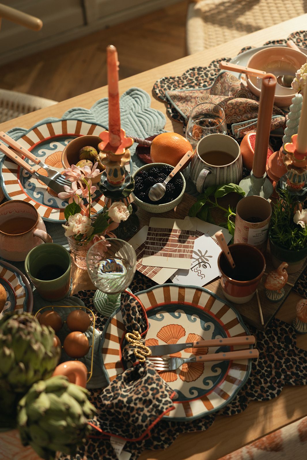 Lichtoranje placemat set met hartjes en leopard print