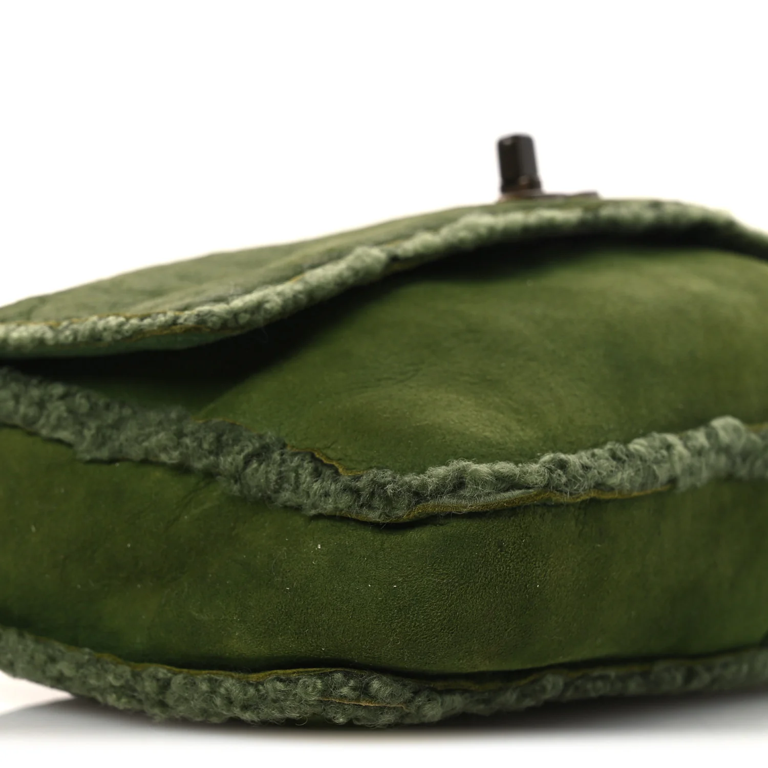 Suede Shearling Flap Clutch Green - Top Club