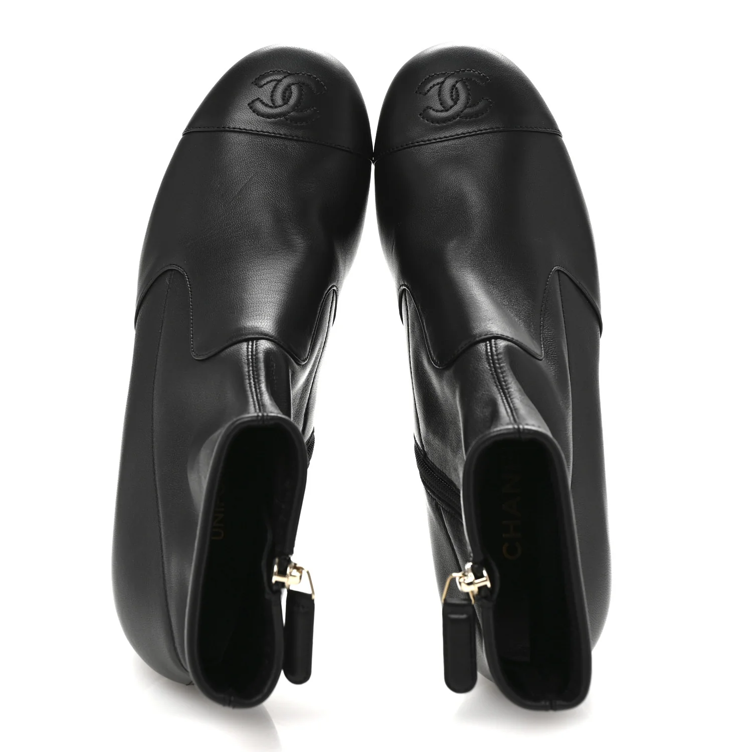 Stretch Lambskin Cap Toe CC Uniform Short Boots 37.5 Black